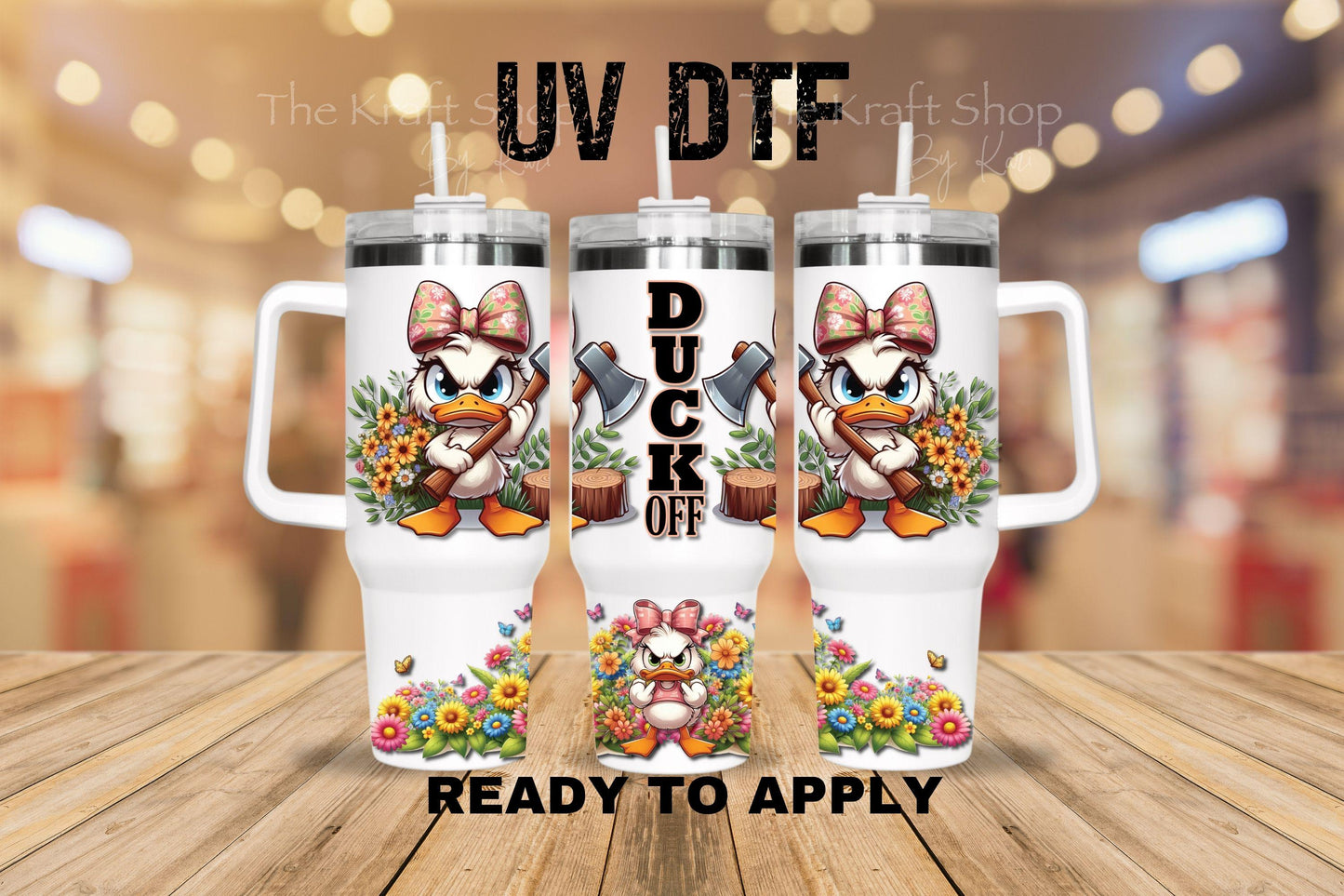 UV DTF 40 oz ready to apply Duck Off wrap decal , quencher tumbler decal #3229