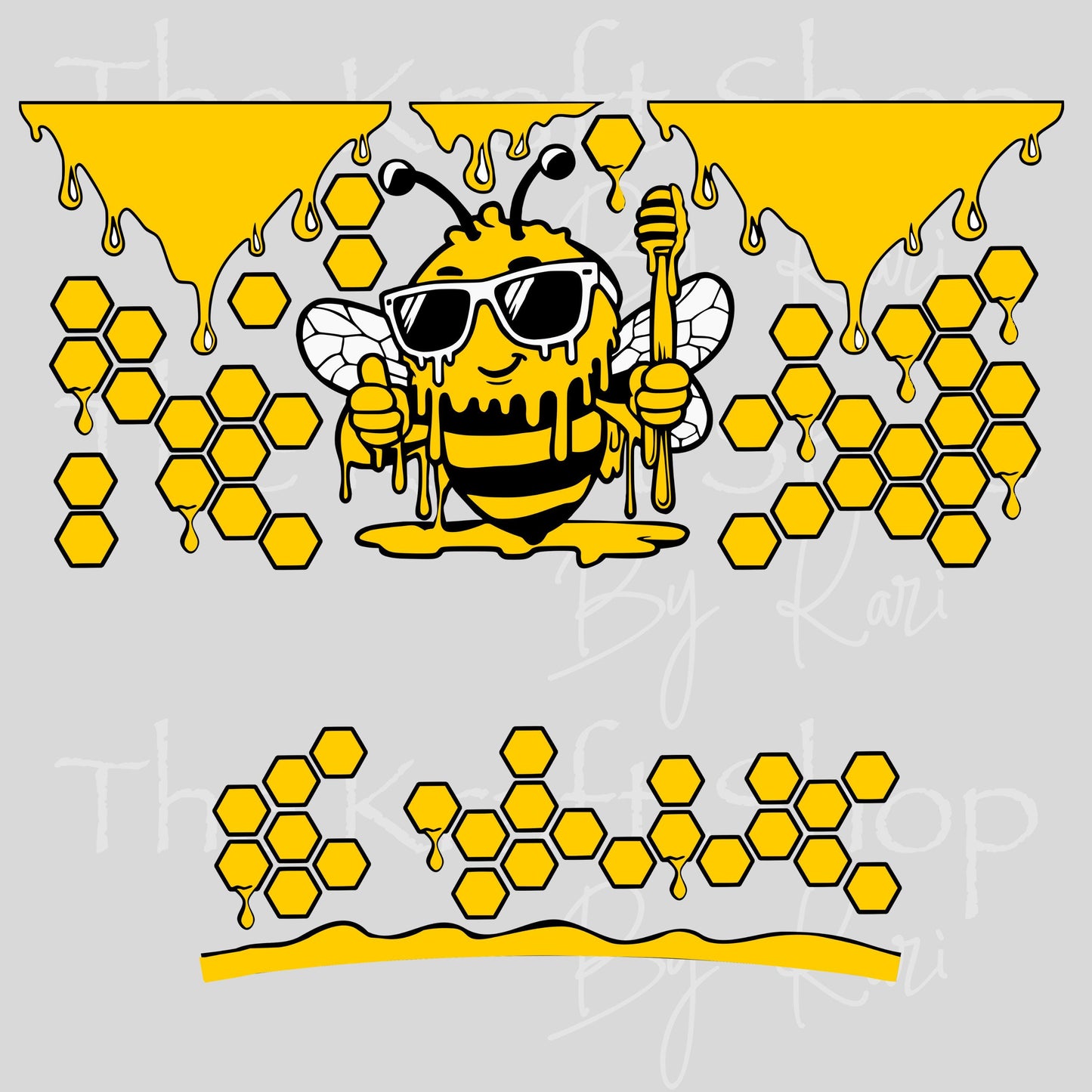 UV DTF 40 oz ready to apply Thumbs Up Bee with honeycomb drip wrap decal , quencher tumbler decal #3230