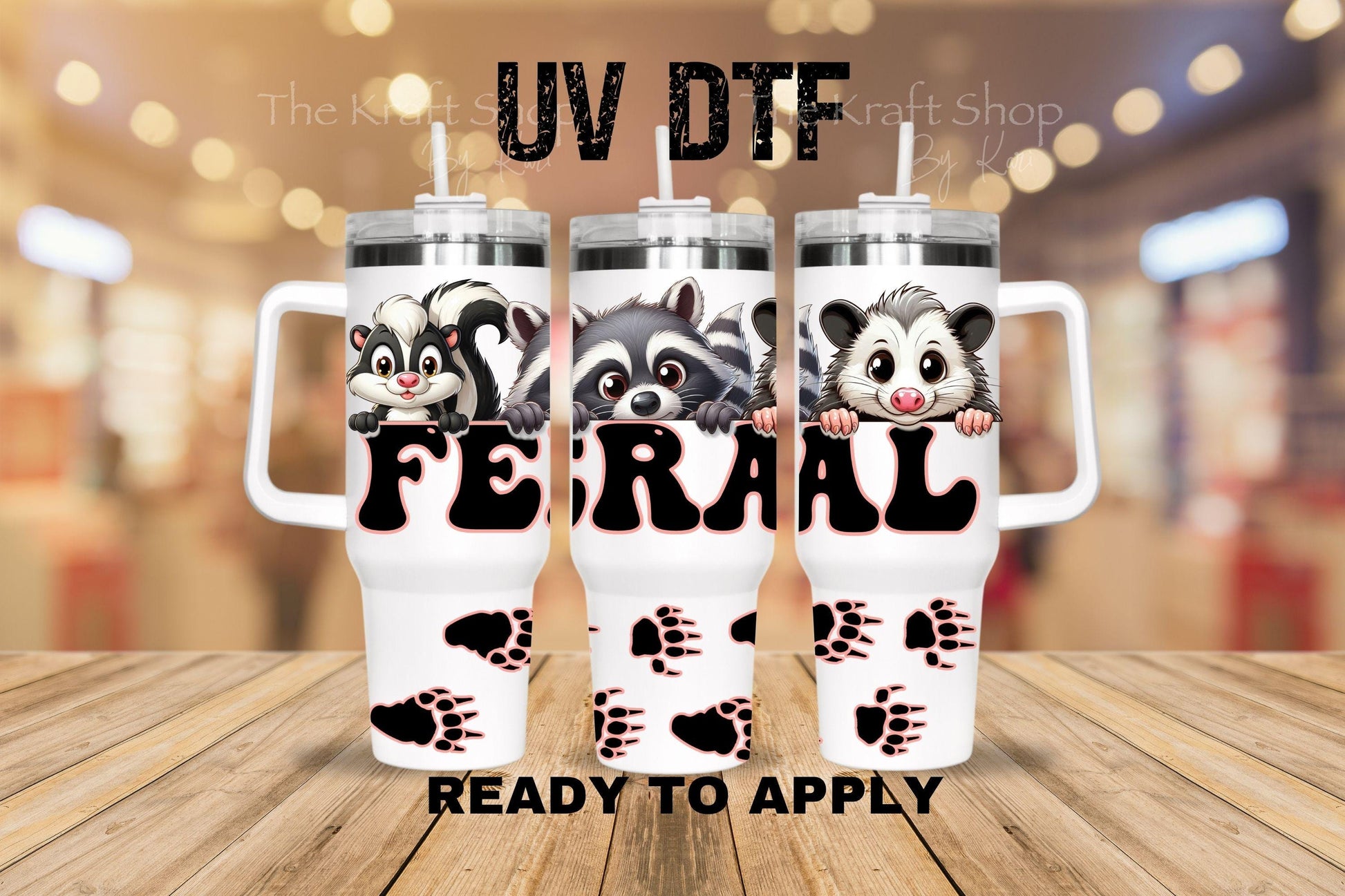 UV DTF 40 oz ready to apply Feral Animals wrap decal , quencher tumbler decal #3231