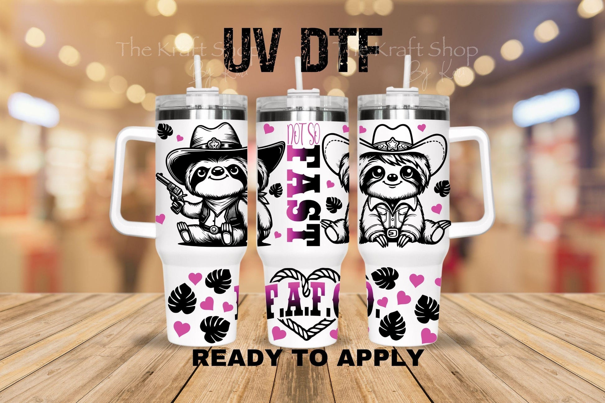UV DTF 40 oz ready to apply Western Sloth wrap decal , quencher tumbler decal #3239