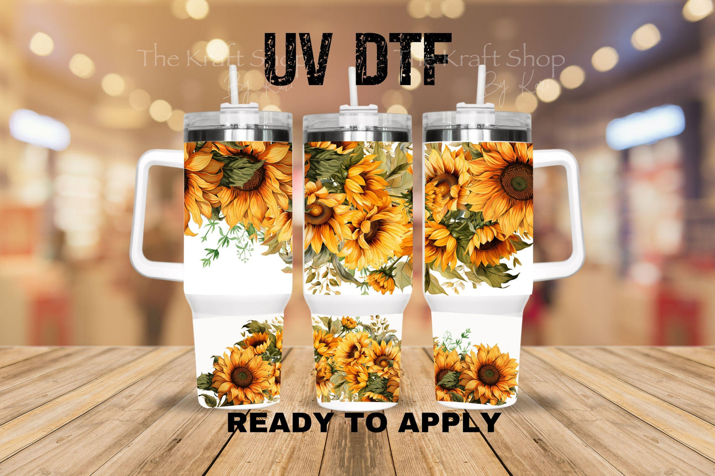 UV DTF 40 oz ready to apply All Sunflowers wrap decal , quencher tumbler decal #3242