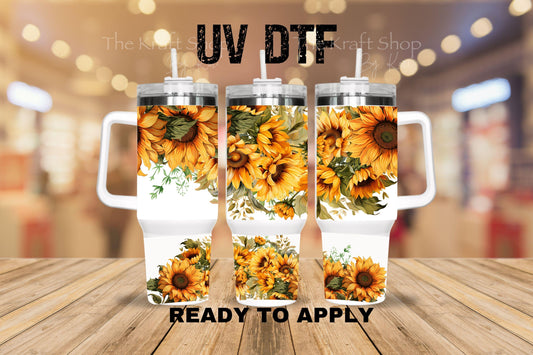 UV DTF 40 oz ready to apply All Sunflowers wrap decal , quencher tumbler decal #3242