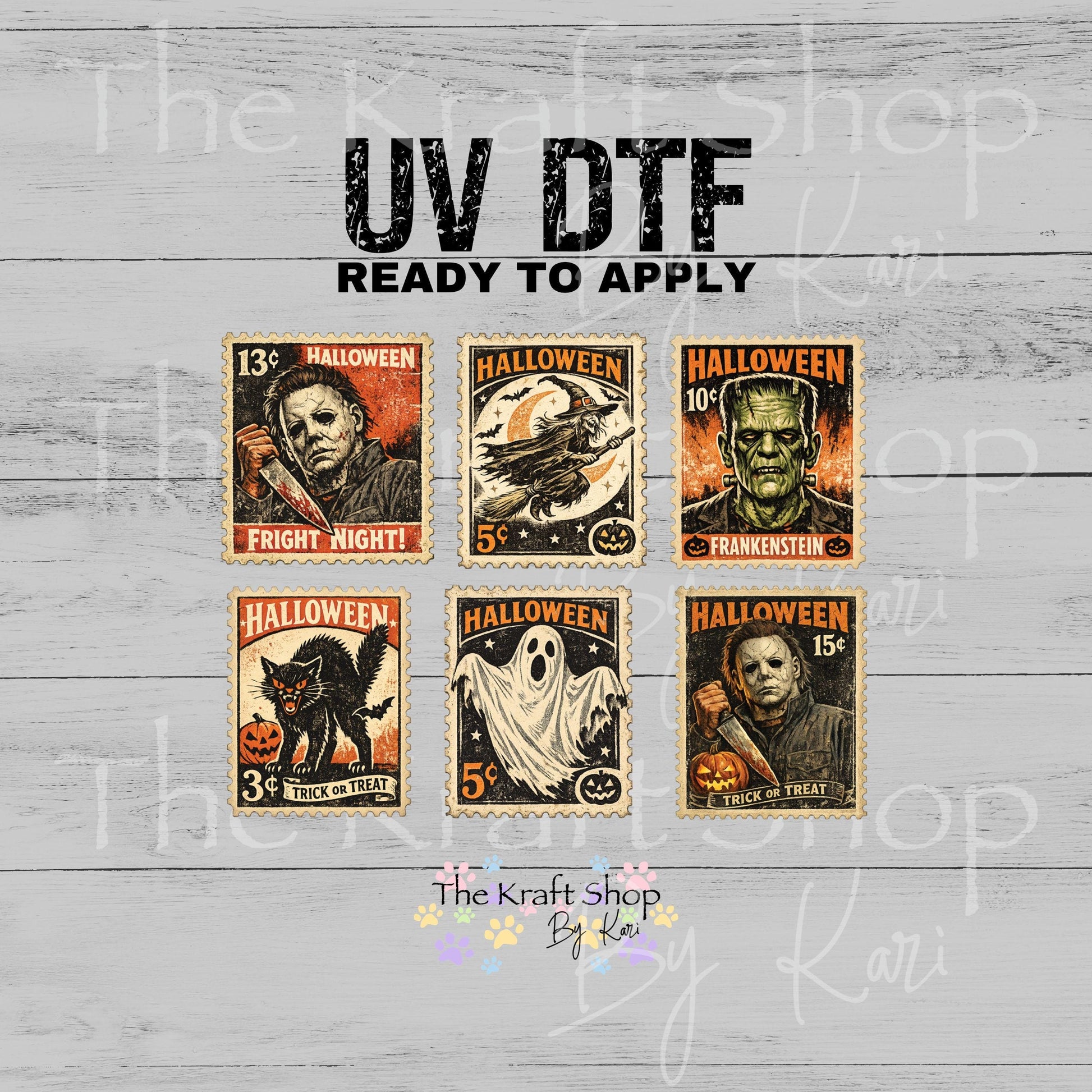 UV DTF Sticker print Horror stamps vintage Halloween Spooky mixed media Element sheet 6pk decal #7749