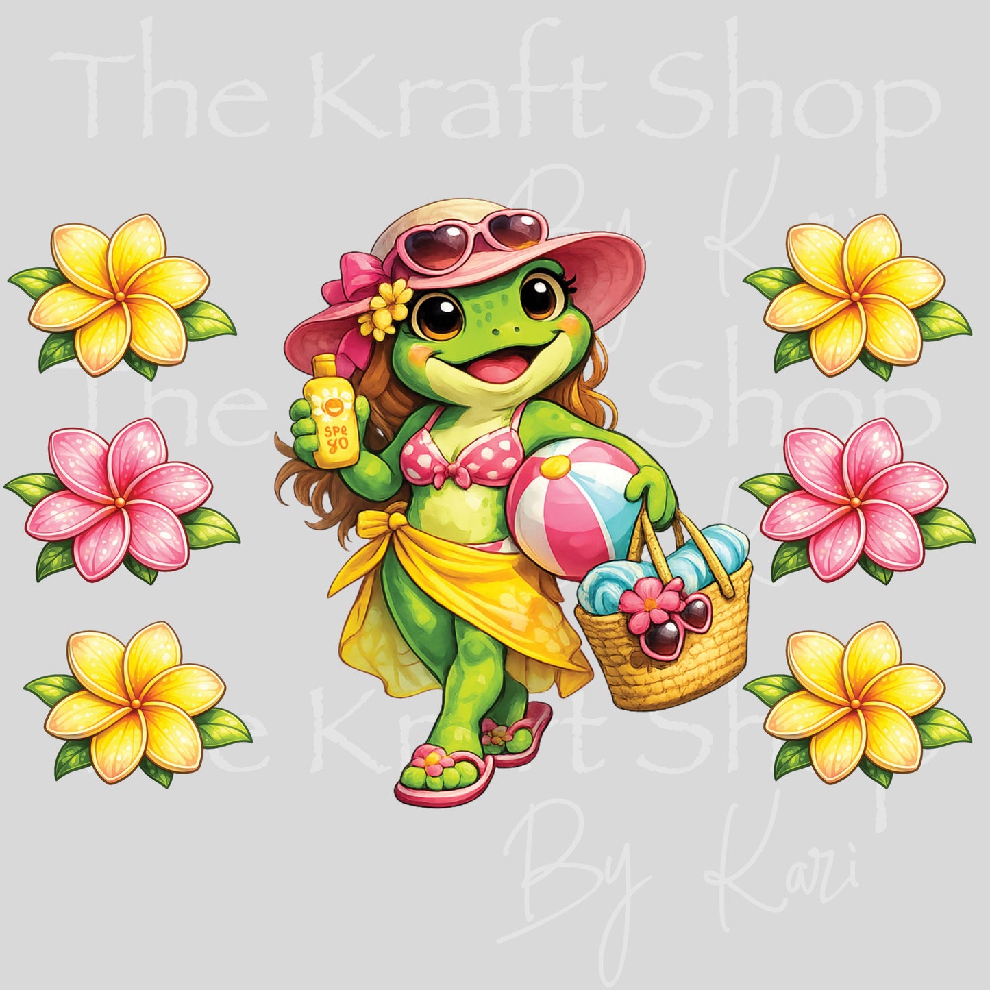 UV DTF Sticker print Beach Frog with flowers mixed media Element sheet decal #1159