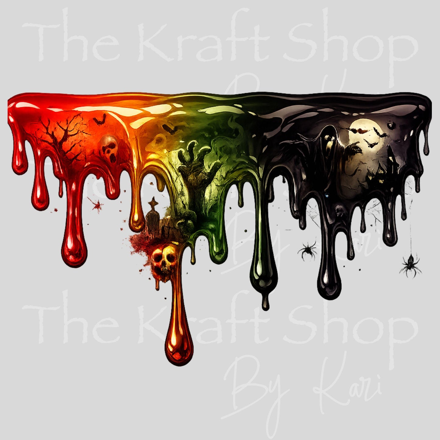UV DTF Horror scene, fall or rainbow Slime Drip Element Spooky Halloween sheet decal #7752