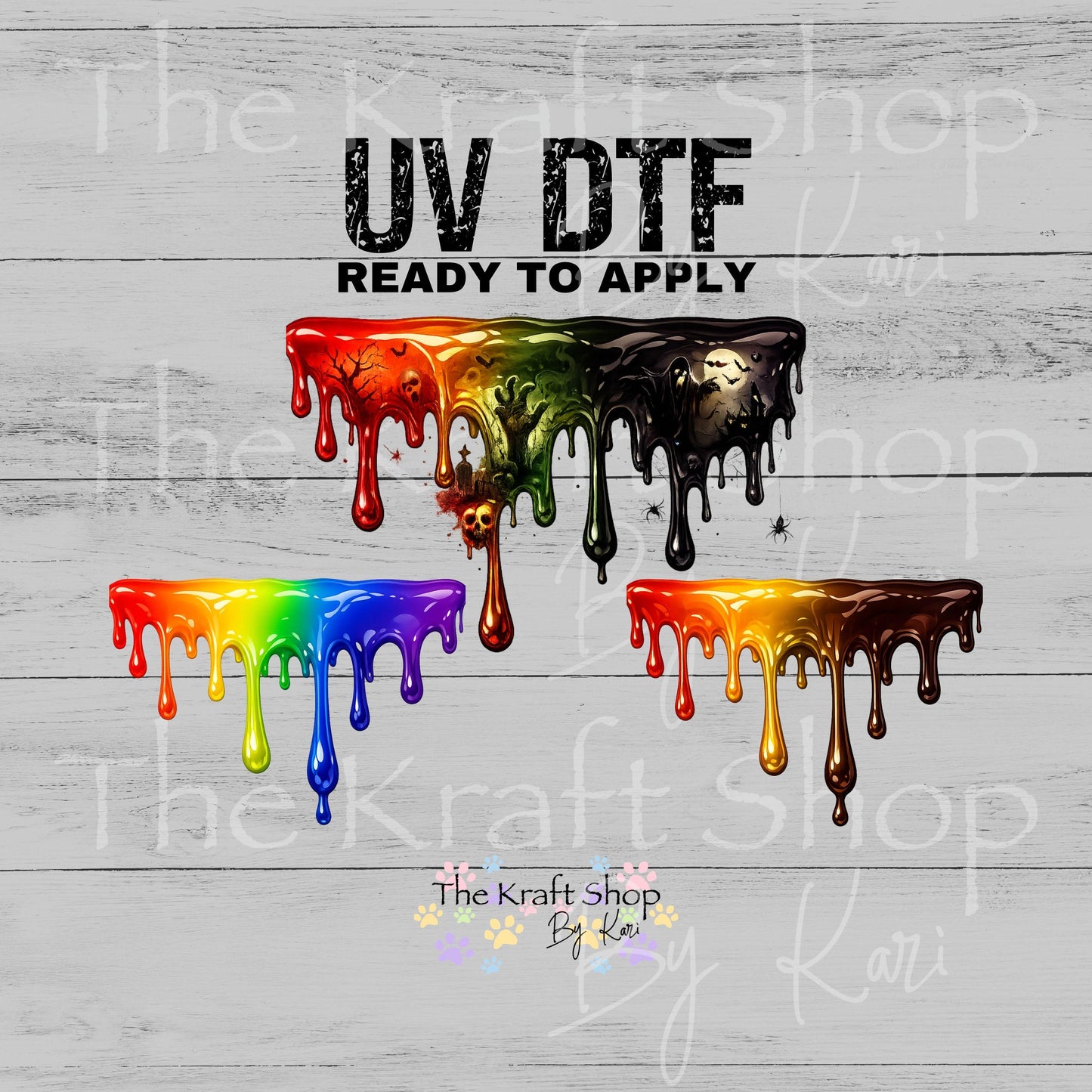 UV DTF Horror scene, fall or rainbow Slime Drip Element Spooky Halloween sheet decal #7752