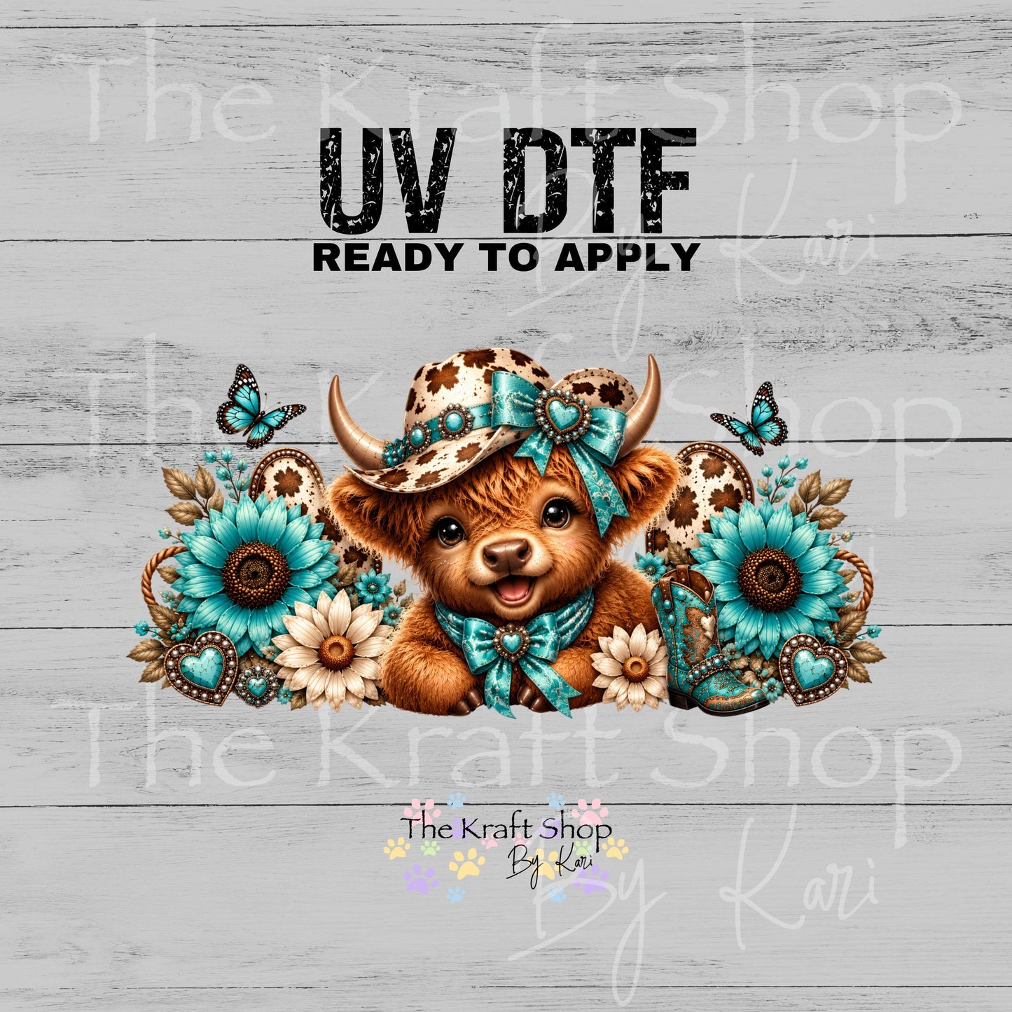 UV DTF Sticker print. Western Highland Cow glass can wrap decal, tumbler decal, permanent sticker. #5565