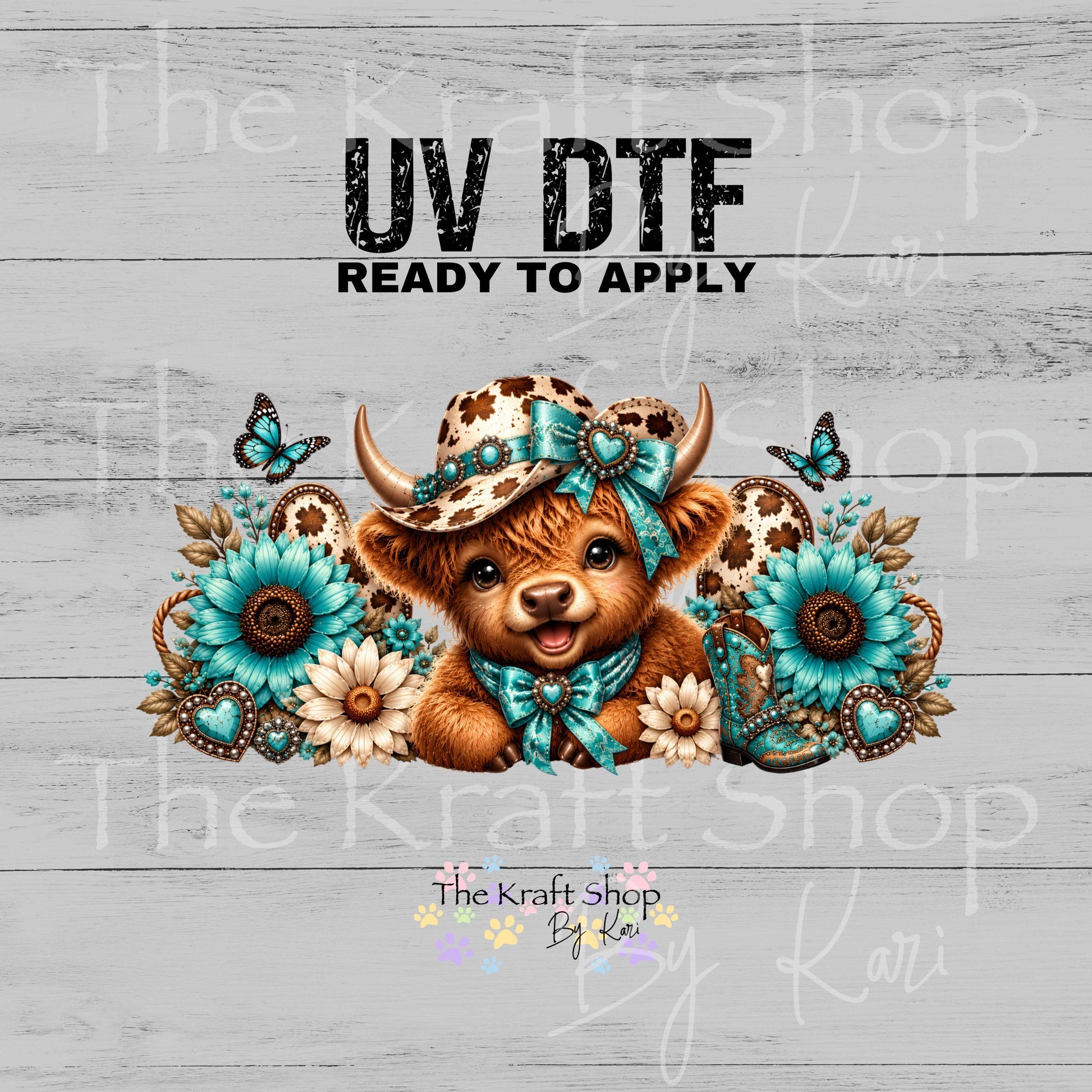 UV DTF Sticker print. Western Highland Cow glass can wrap decal, tumbler decal, permanent sticker. #5565