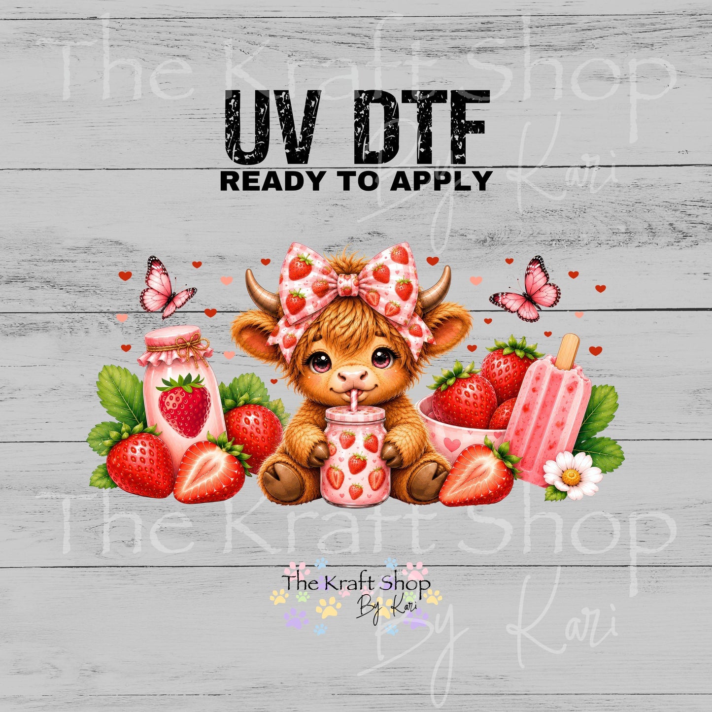 UV DTF Sticker print. Strawberry Cow Wrap glass can wrap decal, tumbler decal, permanent sticker. #5573