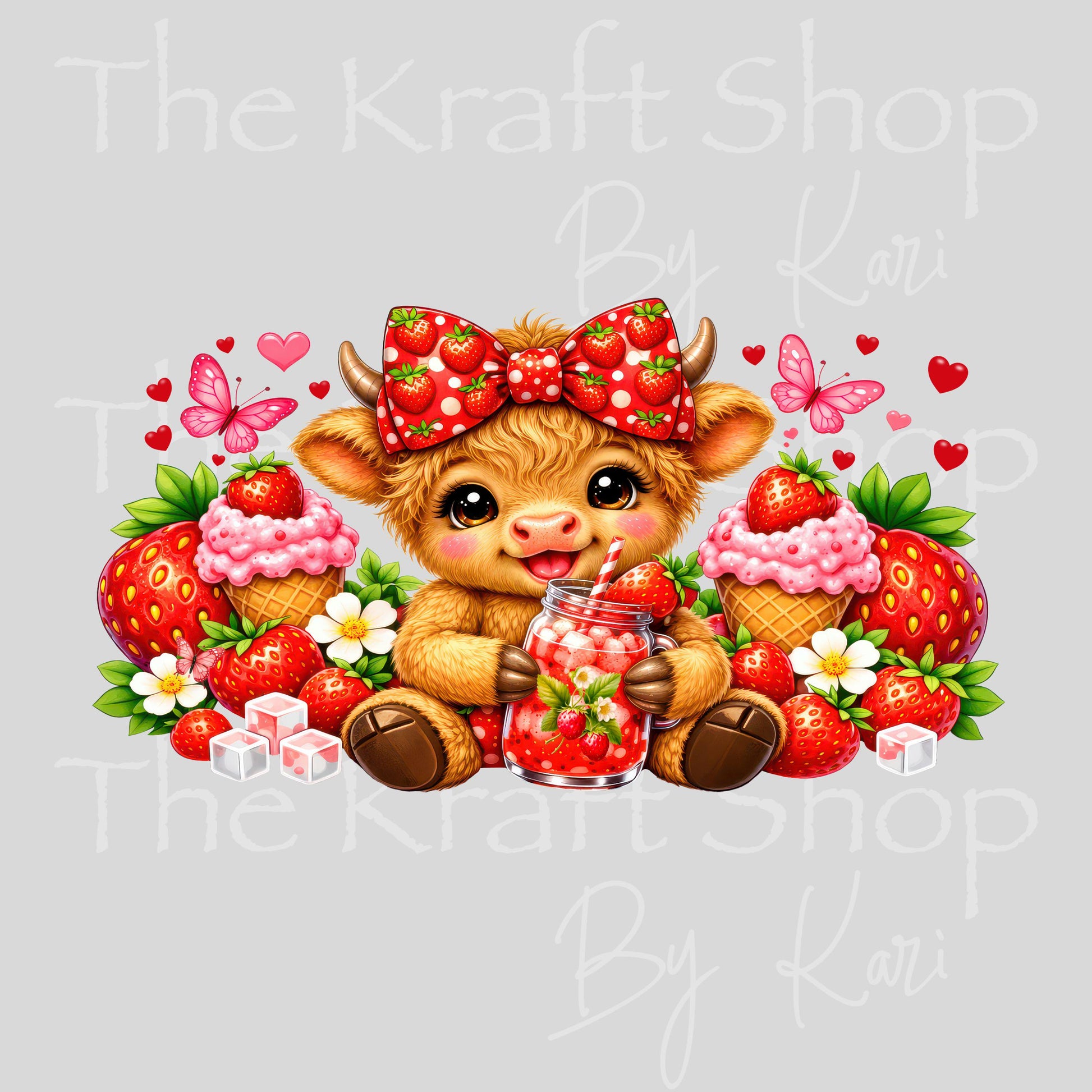UV DTF Sticker print. Strawberry Highland Cow Wrap glass can wrap decal, tumbler decal, permanent sticker. #5579