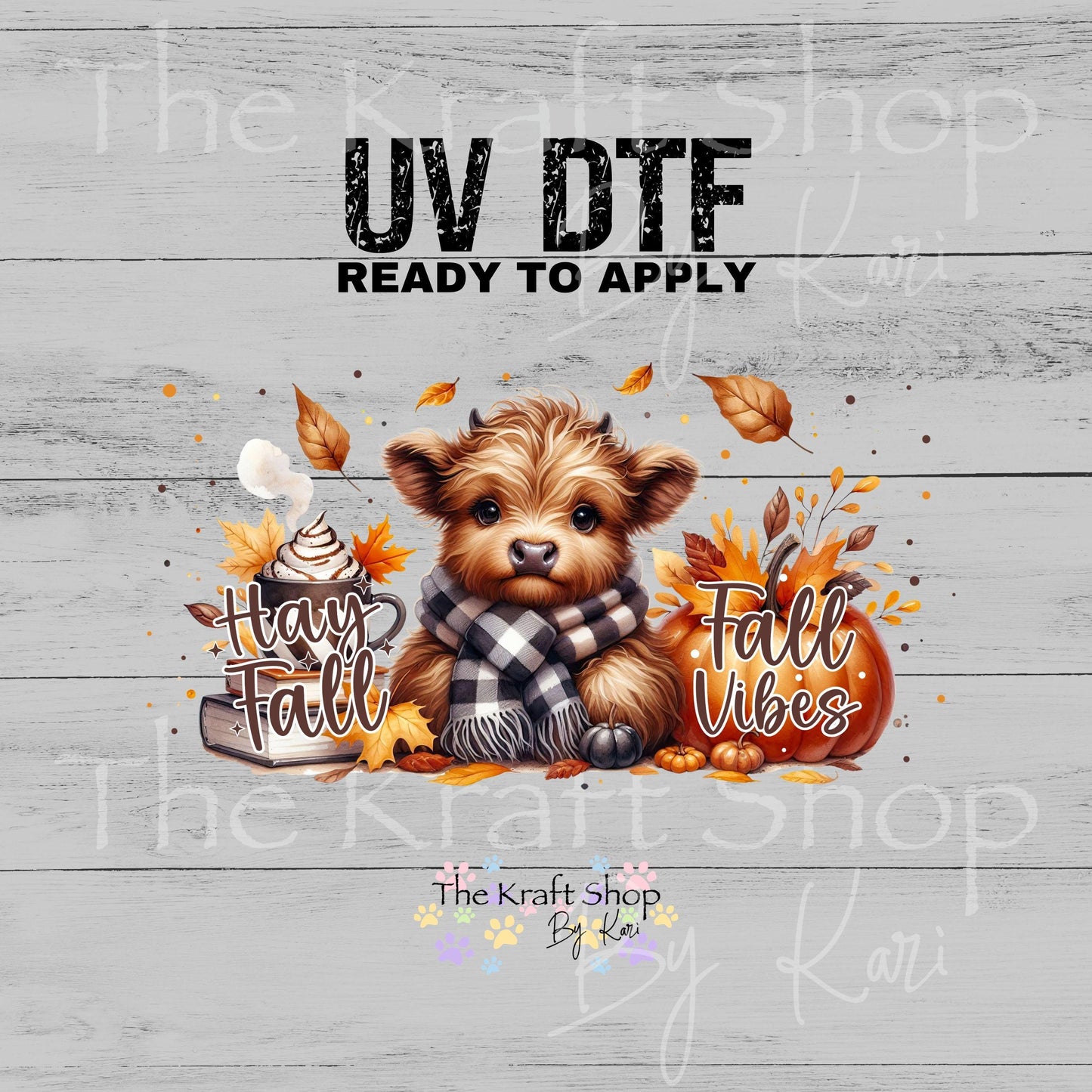 UV DTF Sticker print. Hay Fall Cozy Cow glass can wrap decal, tumbler decal, permanent sticker. #5563