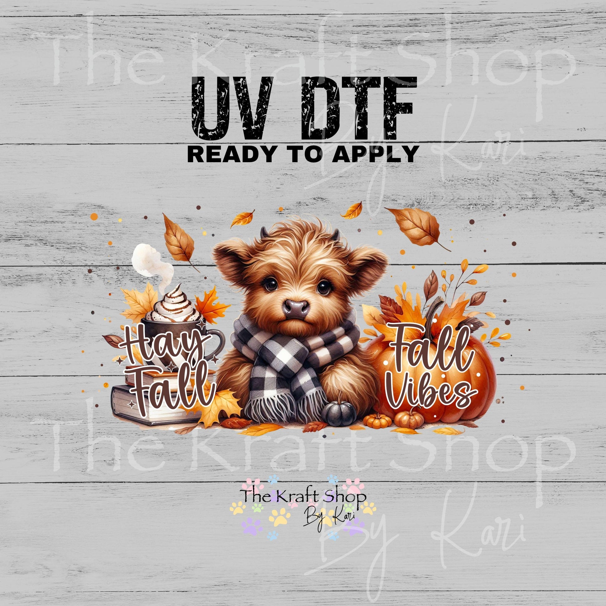 UV DTF Sticker print. Hay Fall Cozy Cow glass can wrap decal, tumbler decal, permanent sticker. #5563