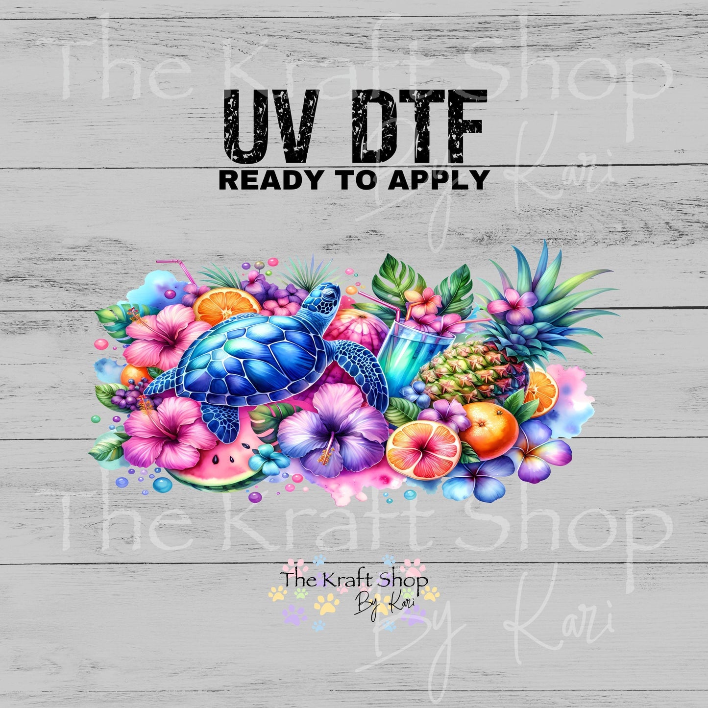 UV DTF Sticker print. Watercolor Sea Turtle glass can wrap decal, tumbler decal, permanent sticker. #5585