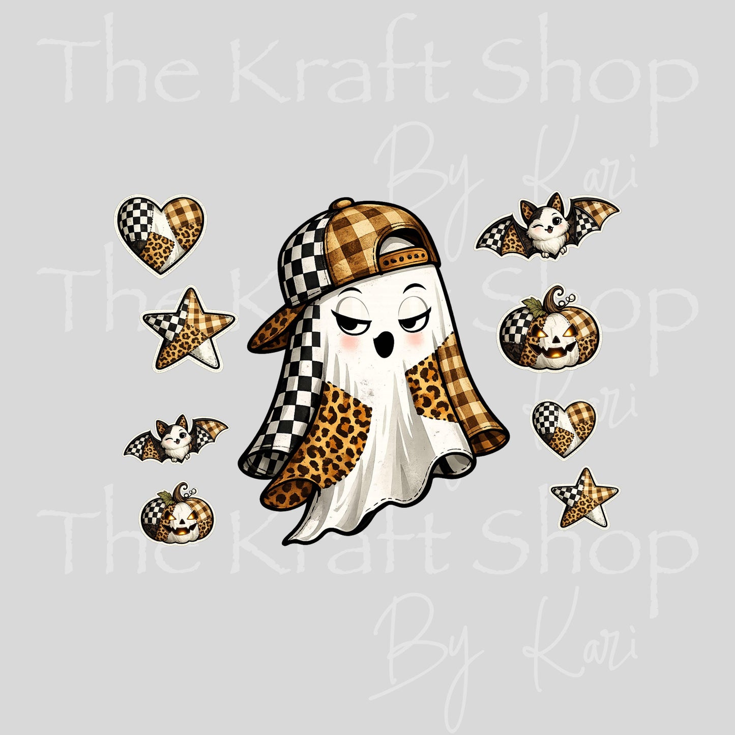 UV DTF Sticker print. Ghost Checkered Leopard Boy or Girl decal, tumbler decal, permanent sticker. Uv wrap for glass can tumbler. #5588