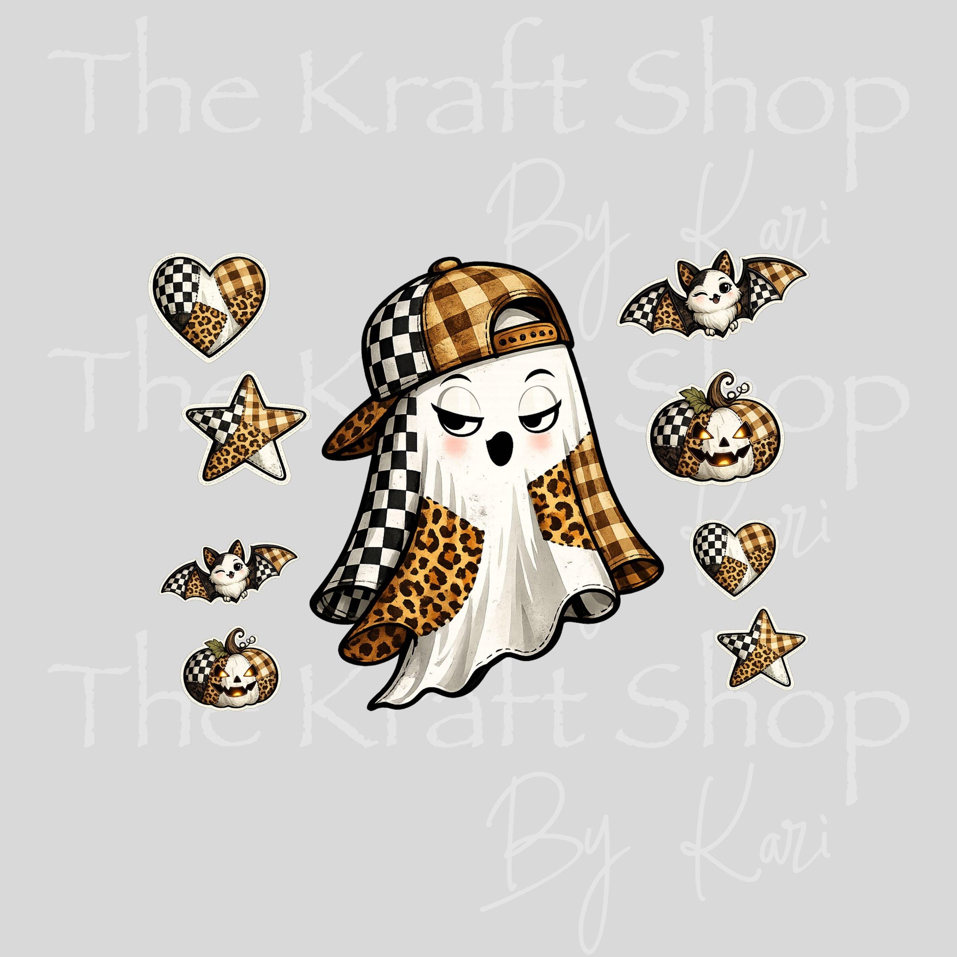 UV DTF Sticker print. Ghost Checkered Leopard Boy or Girl decal, tumbler decal, permanent sticker. Uv wrap for glass can tumbler. #5588