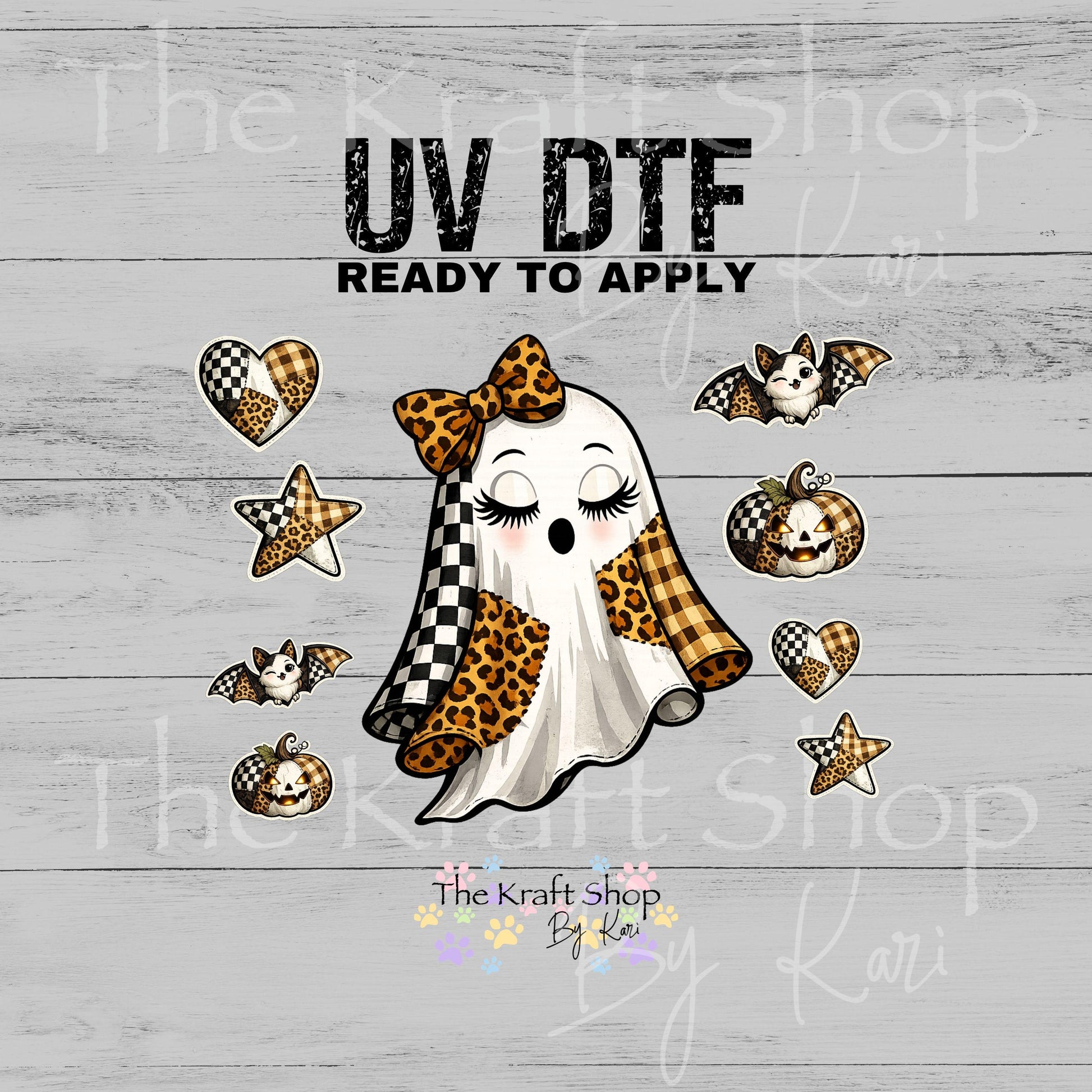 UV DTF Sticker print. Ghost Checkered Leopard Boy or Girl decal, tumbler decal, permanent sticker. Uv wrap for glass can tumbler. #5588