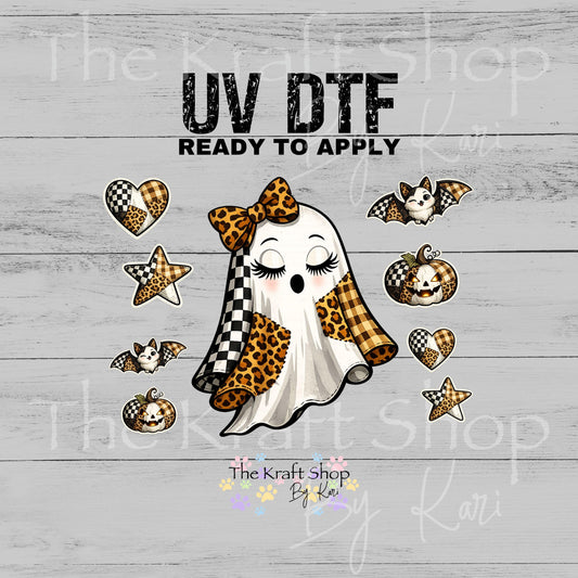 UV DTF Sticker print. Ghost Checkered Leopard Boy or Girl decal, tumbler decal, permanent sticker. Uv wrap for glass can tumbler. #5588