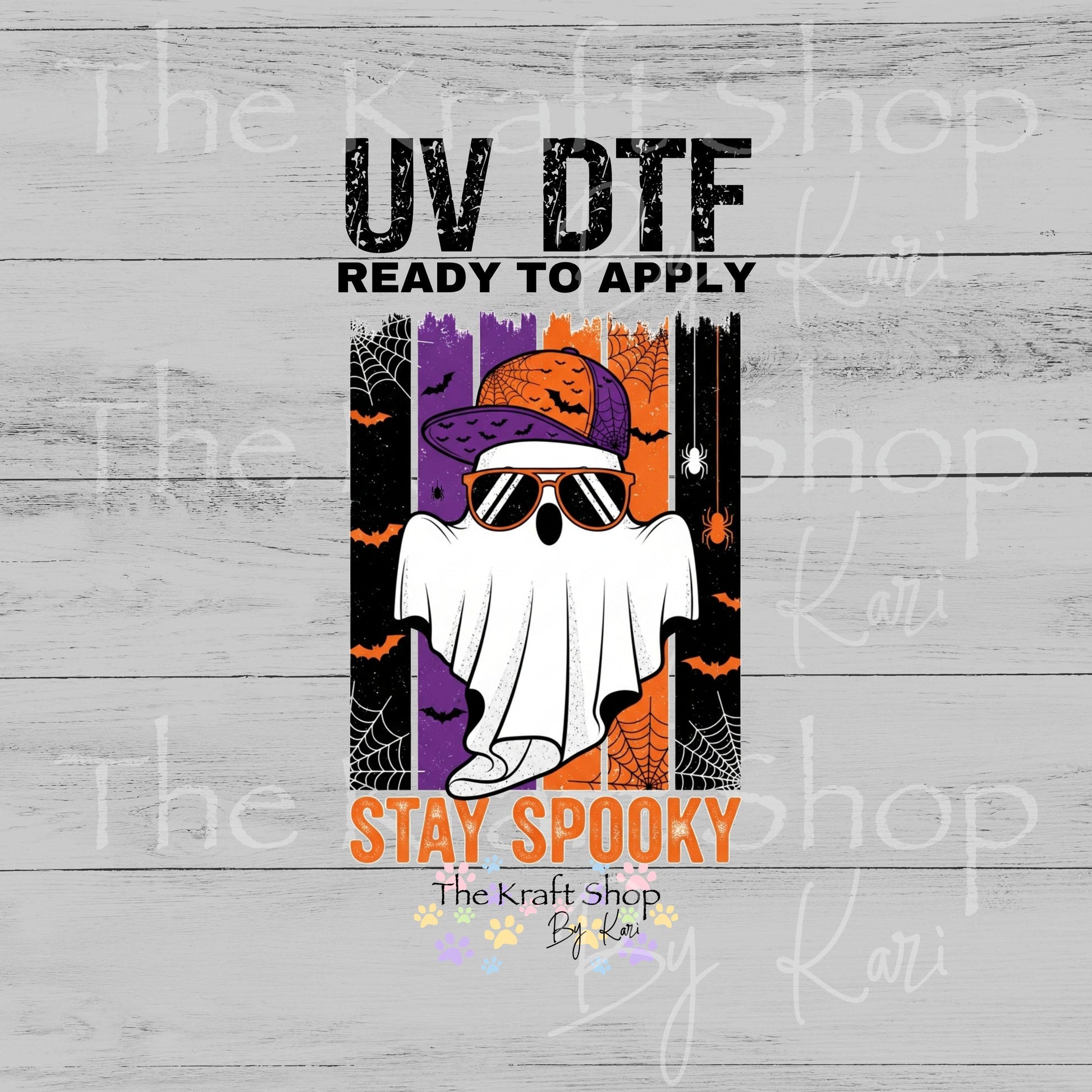 UV DTF Stay Spooky Ghost with Hat and stripe background Halloween decal #7753