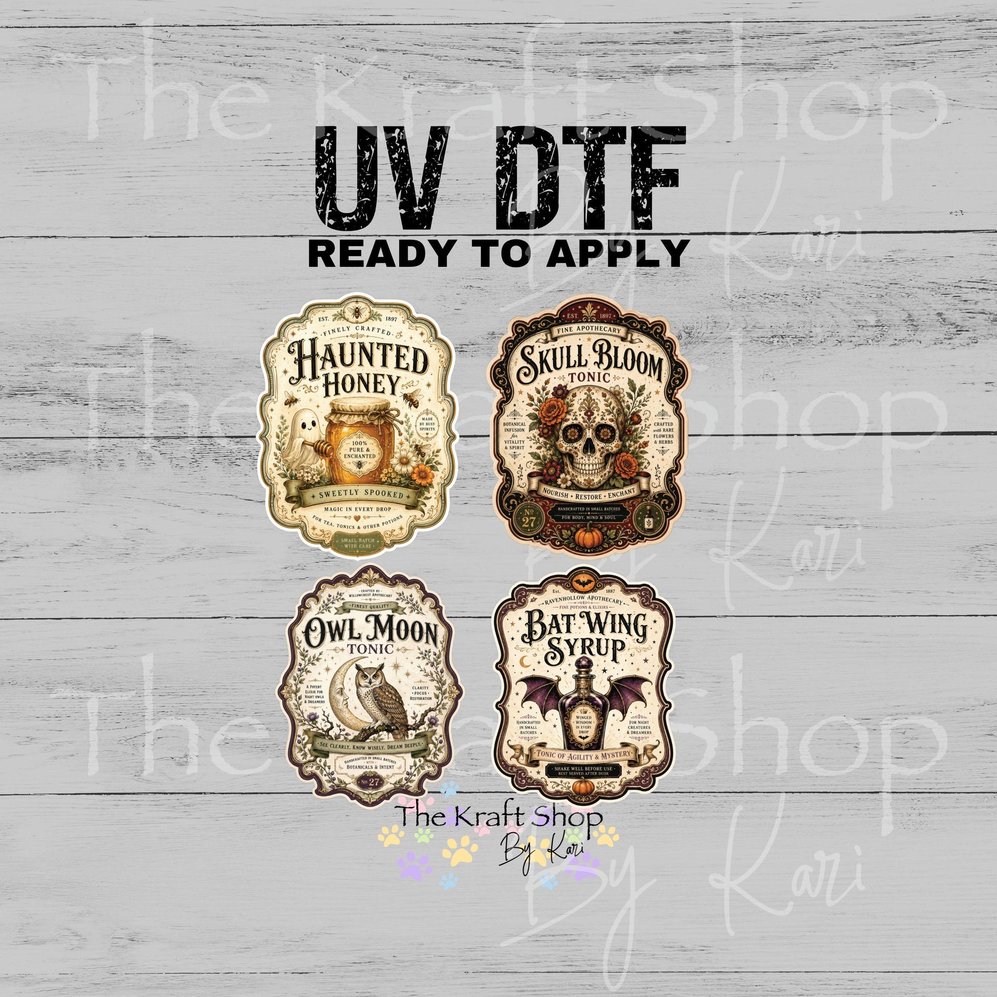 UV DTF Sticker prints Halloween Potion Labels decals 4pk, permanent sticker.#7754