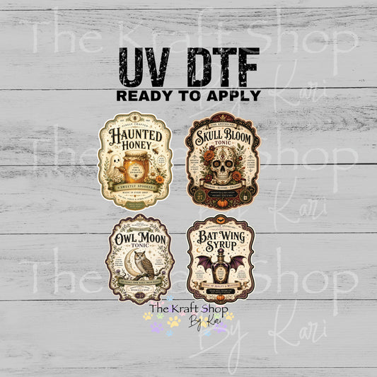 UV DTF Sticker prints Halloween Potion Labels decals 4pk, permanent sticker.#7754