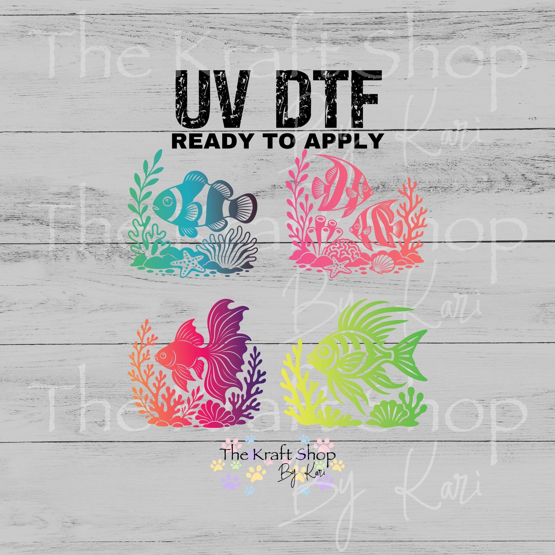 UV DTF Sticker prints. Clown Beta Fish Ombre decals 4pk, permanent sticker.#1161