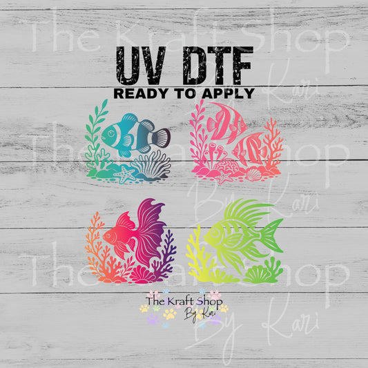 UV DTF Sticker prints. Clown Beta Fish Ombre decals 4pk, permanent sticker.#1161