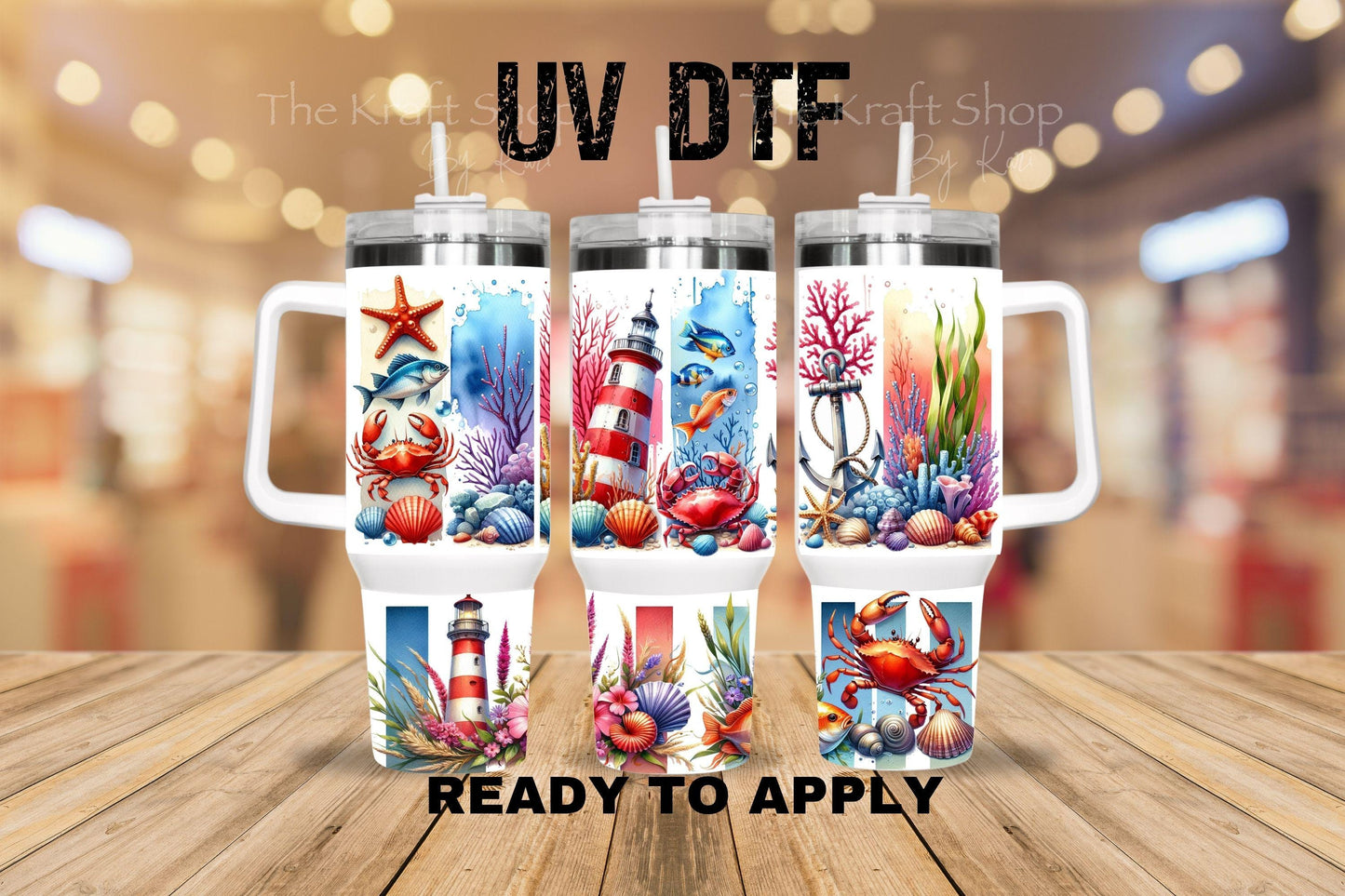 UV DTF 40 oz ready to apply Nautical Strips wrap decal , quencher tumbler decal #3212