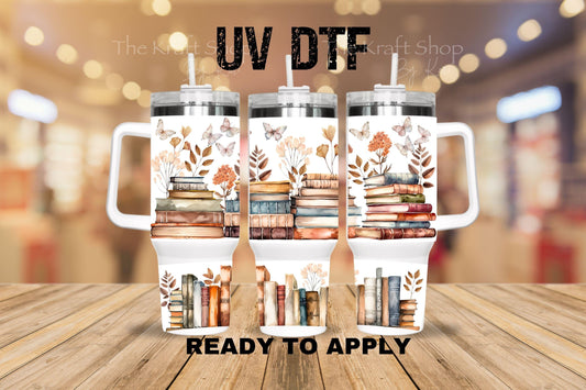 UV DTF 40 oz ready to apply Fall Books wrap decal , quencher tumbler decal #3215