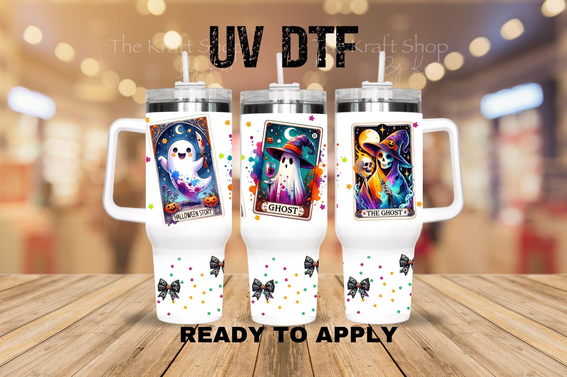 UV DTF 40 oz ready to apply Ghost Tarot Card wrap decal , quencher tumbler decal #3216