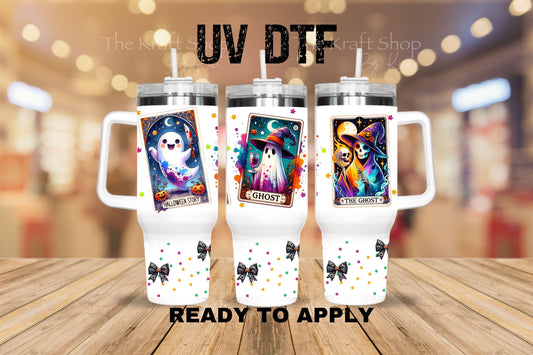 UV DTF 40 oz ready to apply Ghost Tarot Card wrap decal , quencher tumbler decal #3216