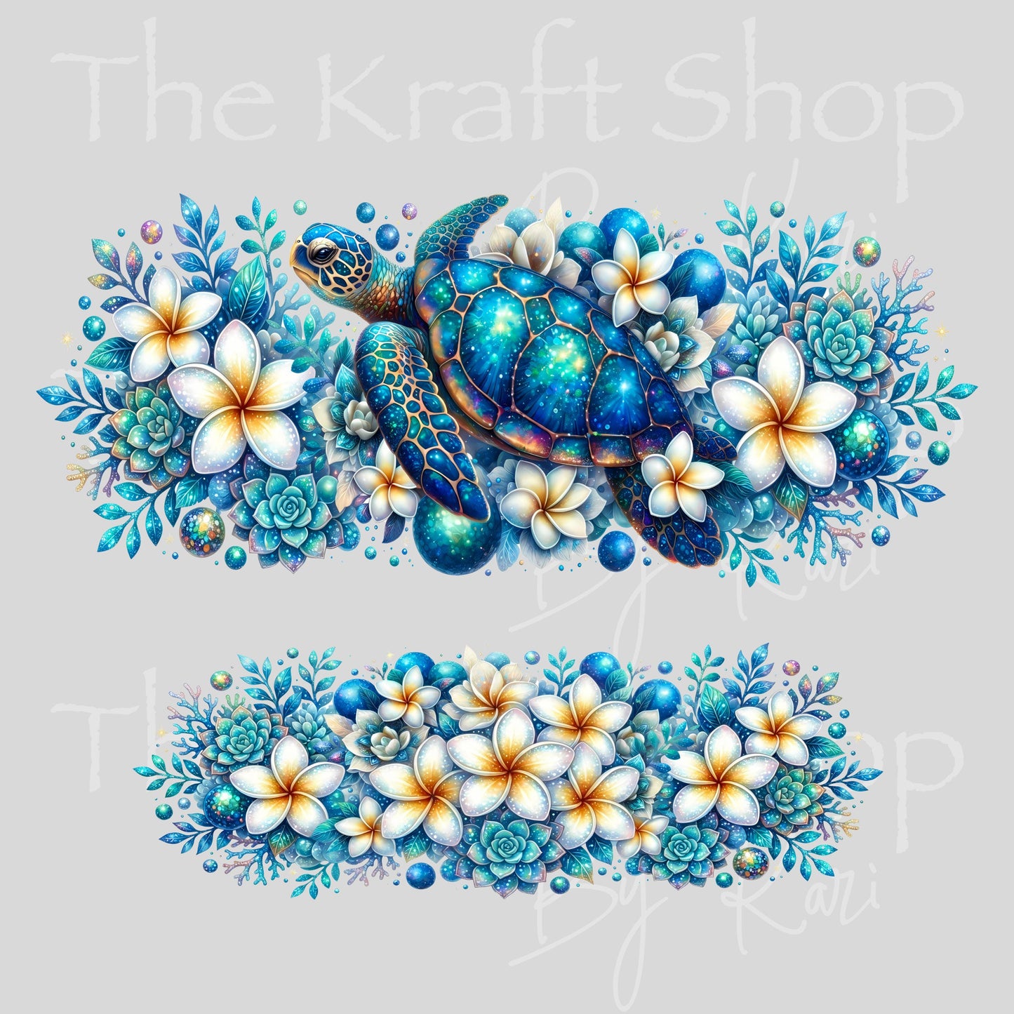 UV DTF 40 oz ready to apply White Flowers Turtle wrap decal , quencher tumbler decal #3220