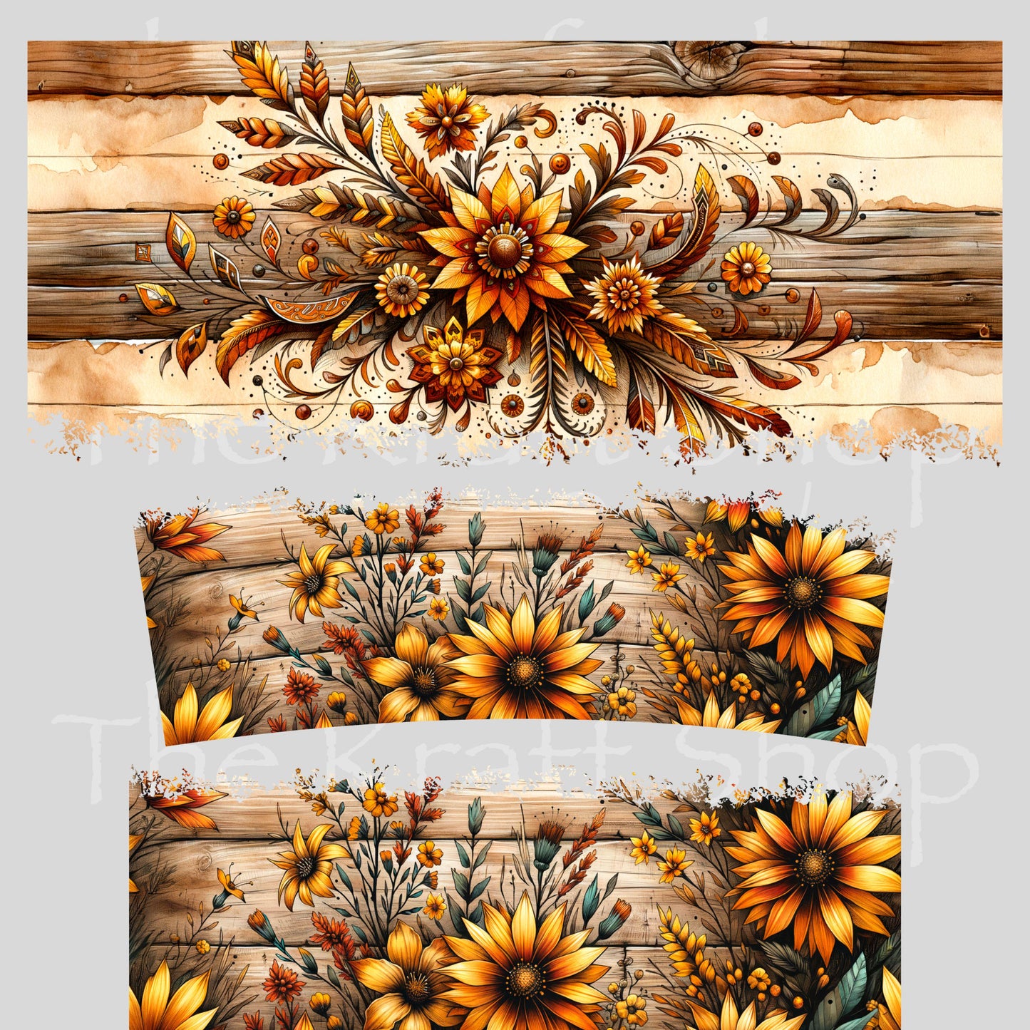 UV DTF 40 oz ready to apply Sunflowers Wood Distressed wrap decal , quencher tumbler decal #3222