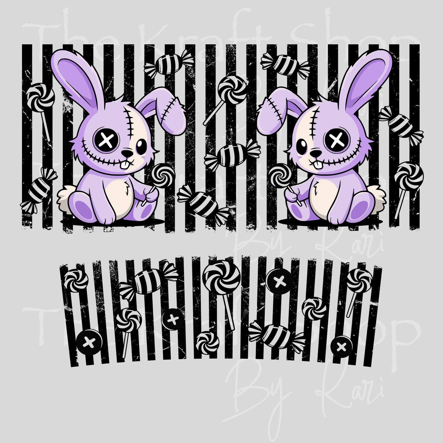 UV DTF 40 oz ready to apply Voodoo Bunny Stripes wrap decal , quencher tumbler decal #3223