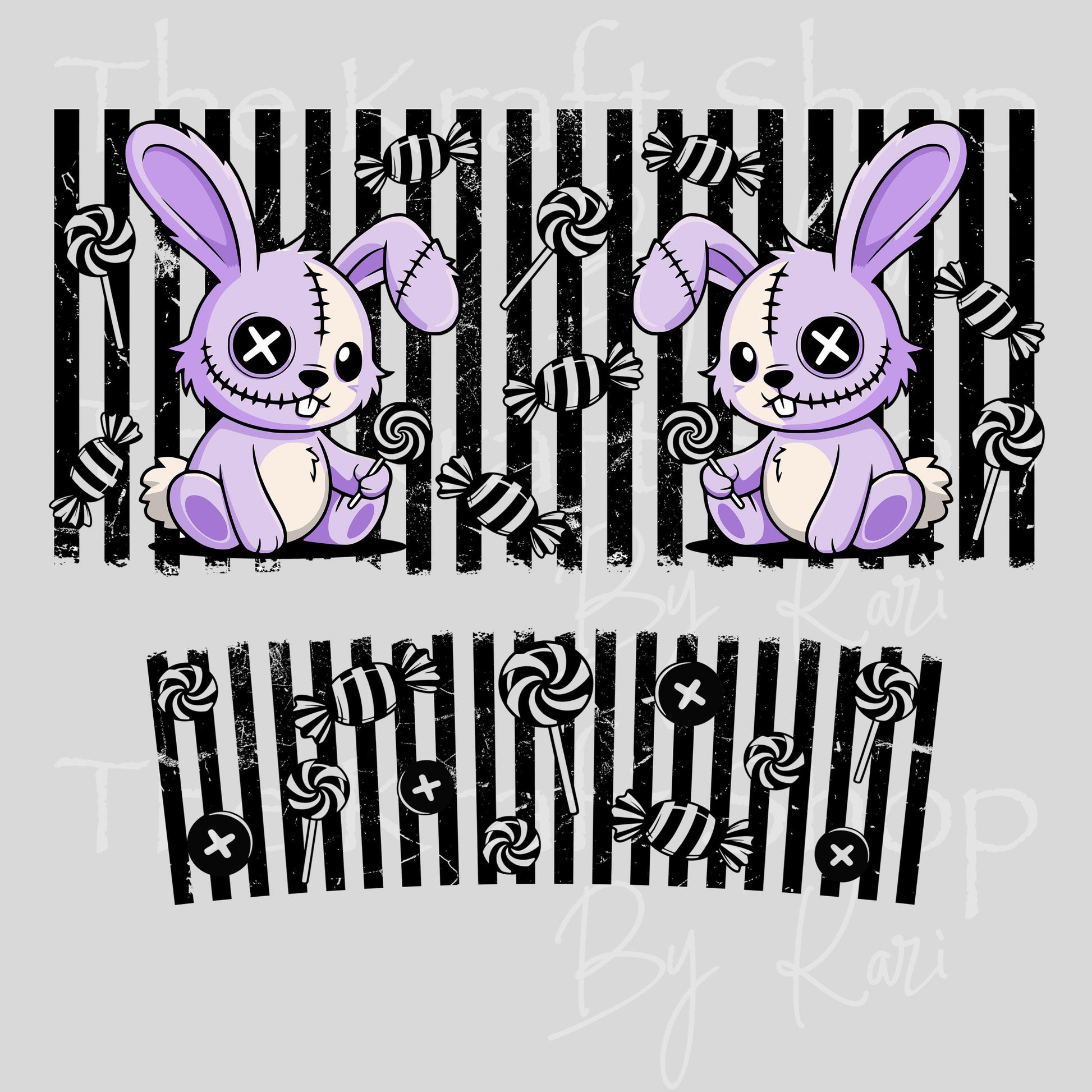 UV DTF 40 oz ready to apply Voodoo Bunny Stripes wrap decal , quencher tumbler decal #3223