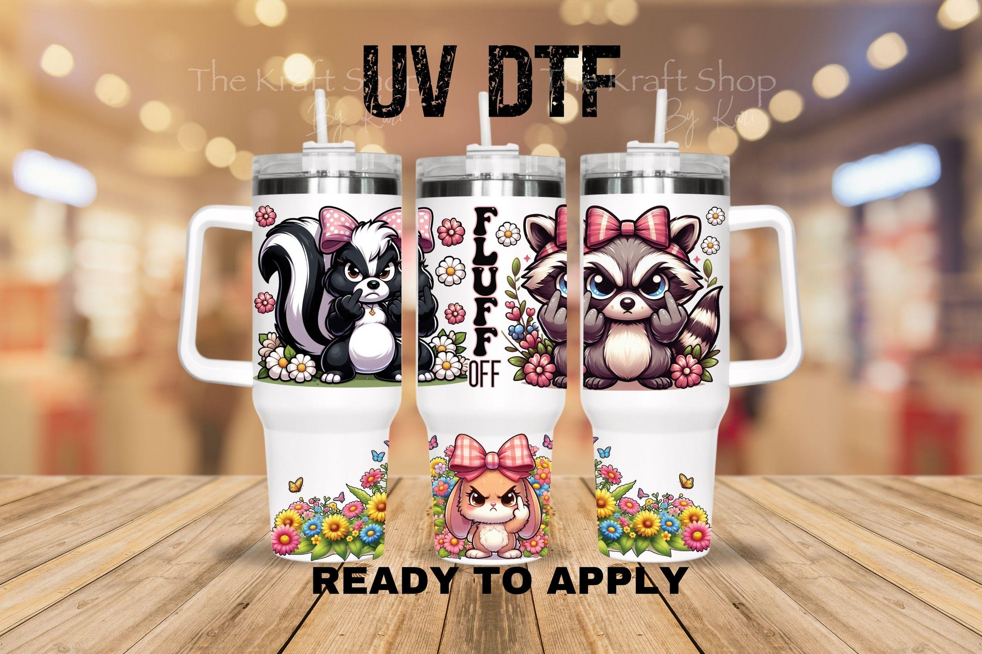 UV DTF 40 oz ready to apply Fluff Off animals wrap decal , quencher tumbler decal #3226