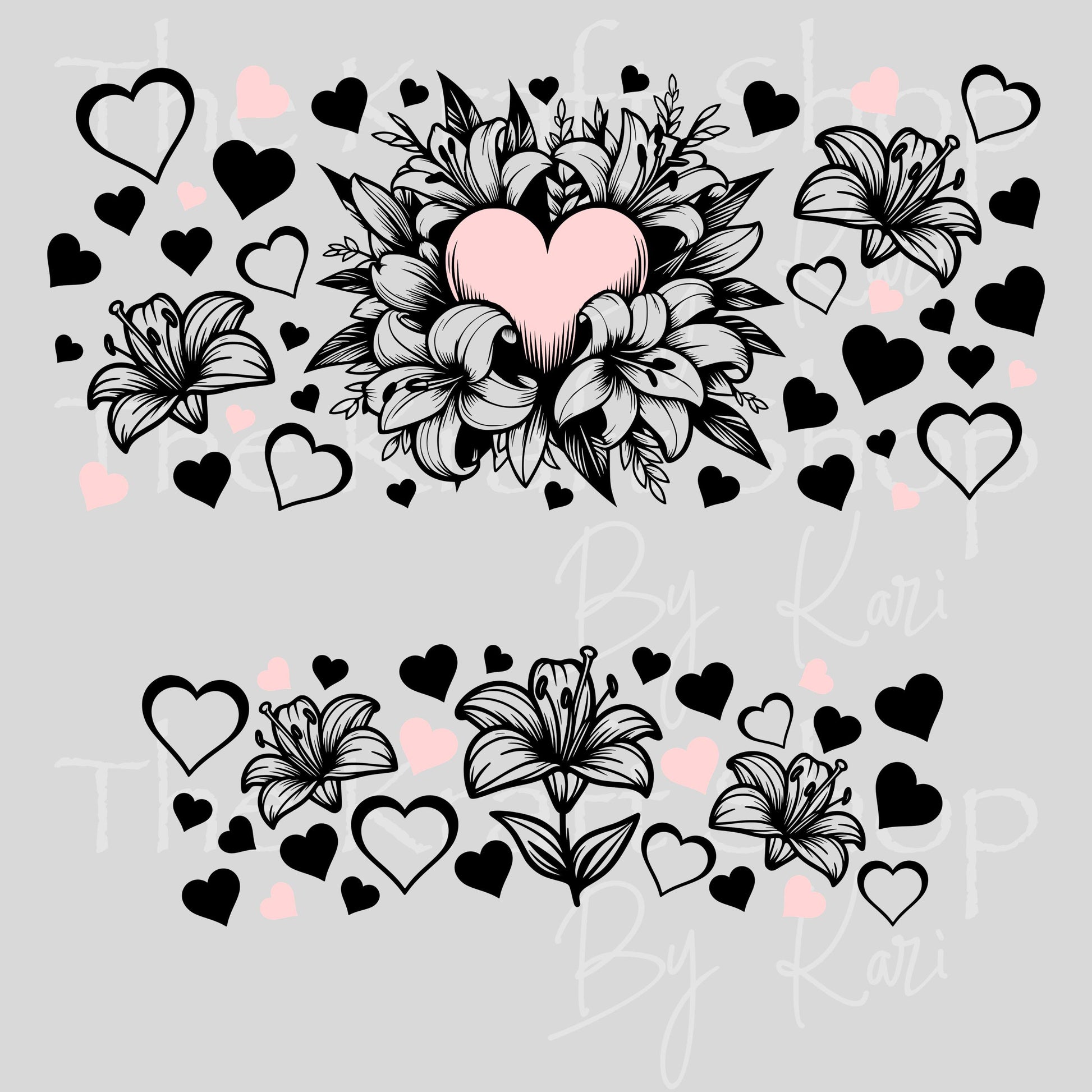 UV DTF 40 oz ready to apply Lily Hearts wrap decal , quencher tumbler decal #3228