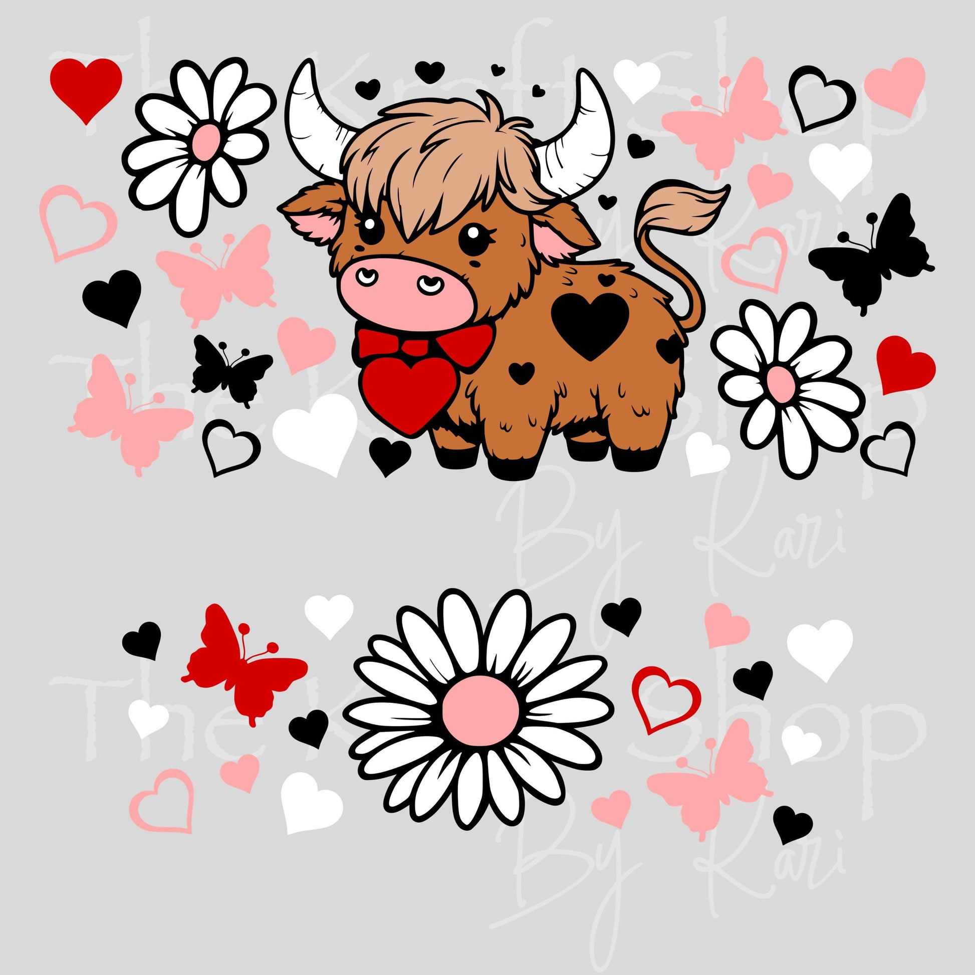 UV DTF 40 oz ready to apply Highland cow flowers butterfly wrap decal , quencher tumbler decal #3235