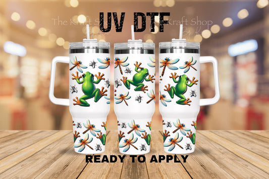 UV DTF 40 oz ready to apply Frogs Bugs wrap decal , quencher tumbler decal #3236
