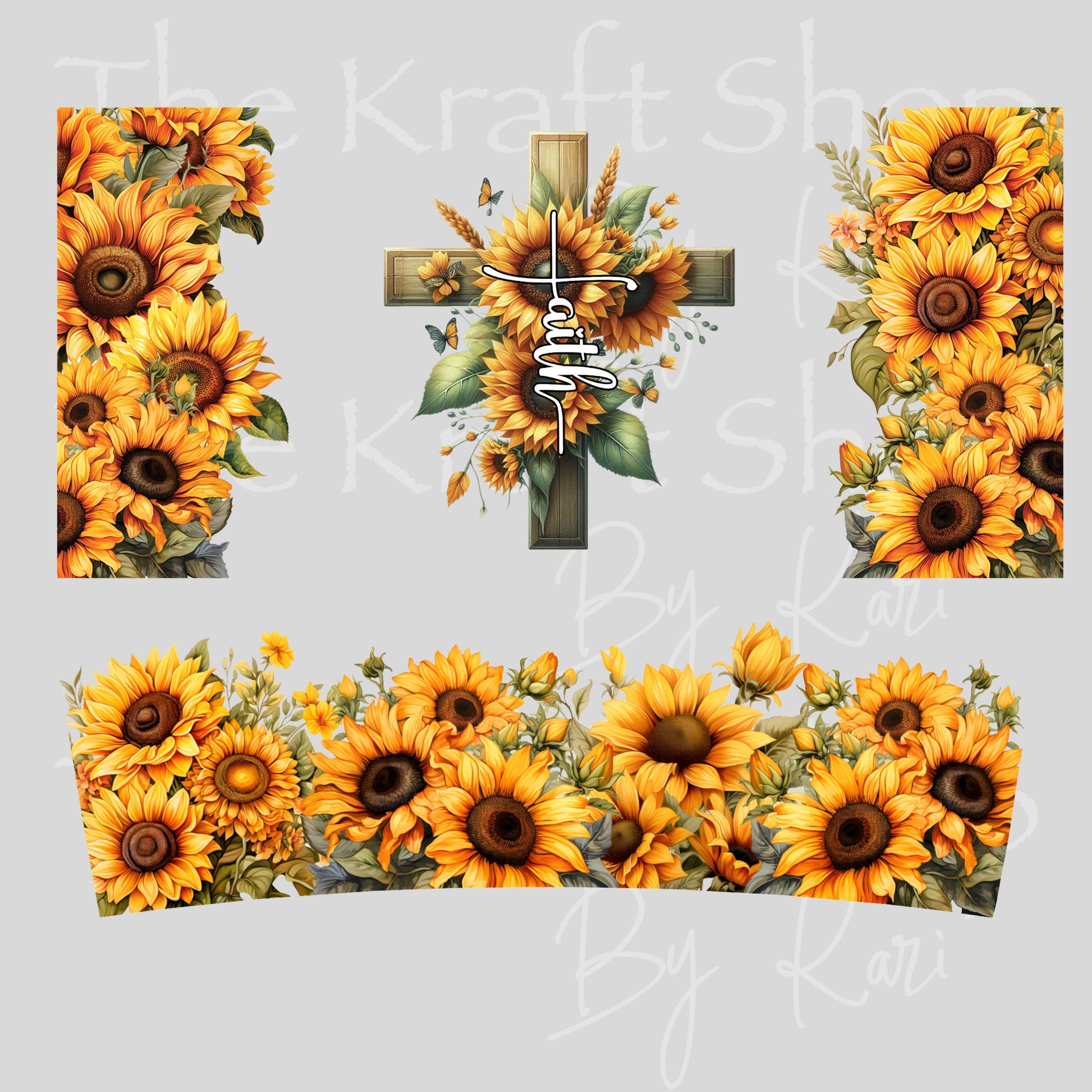 UV DTF 40 oz ready to apply Faith Sunflowers wrap decal , quencher tumbler decal #3241