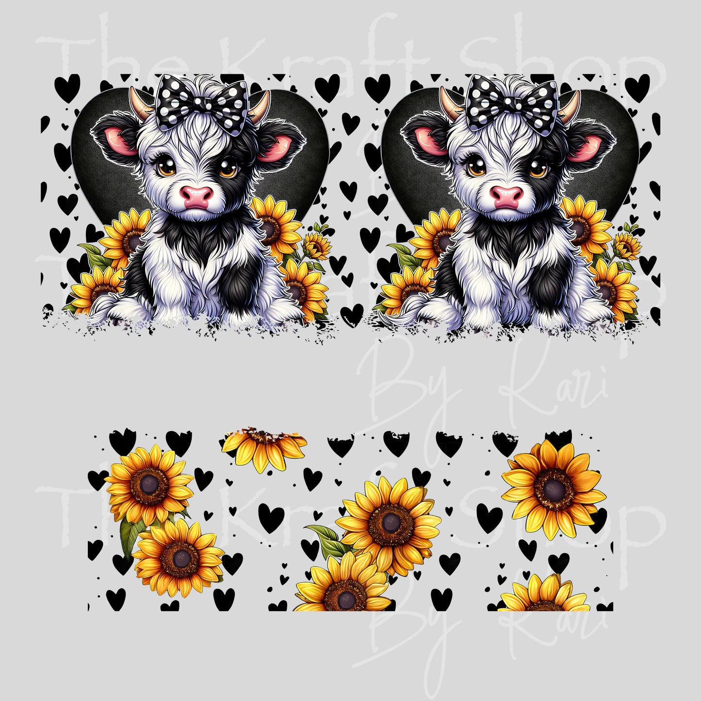 UV DTF 40 oz ready to apply Sunflowers Black and White Cow wrap decal , quencher tumbler decal #3243