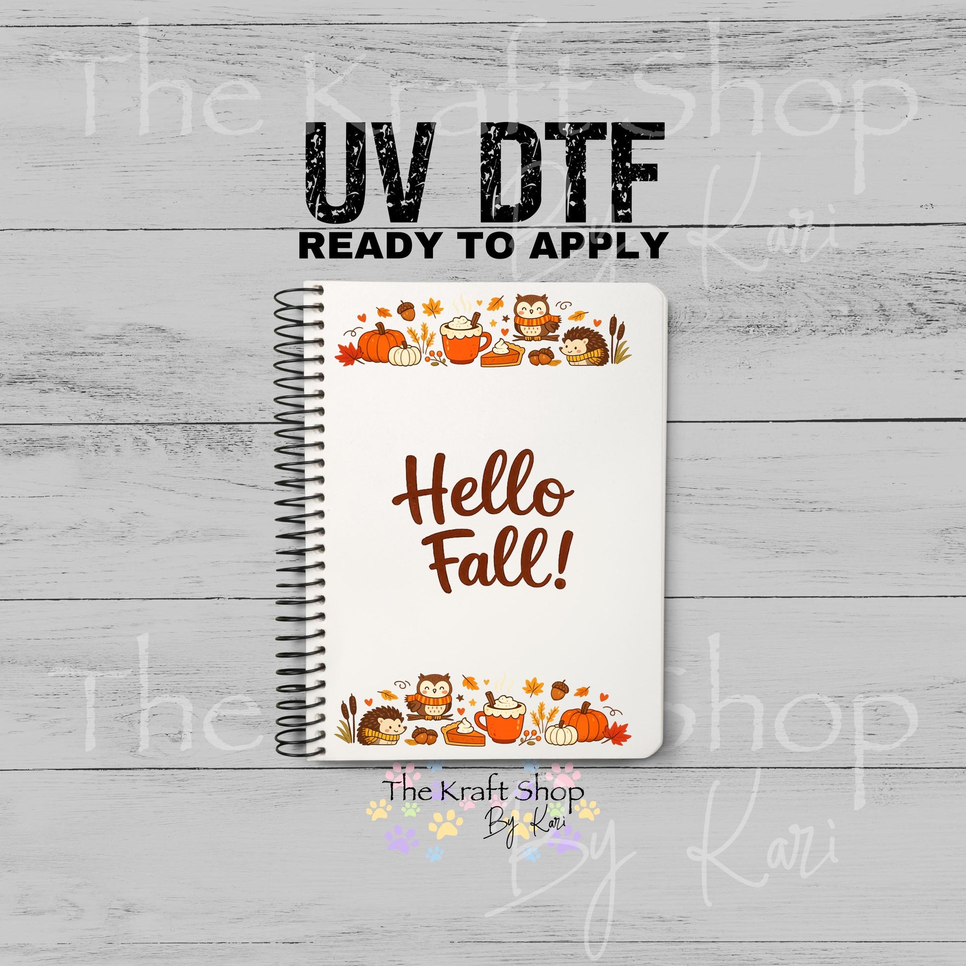 UV DTF Sticker print Hello Fall Notebook Element sheet 8.5x5.7 inches, decal #5599