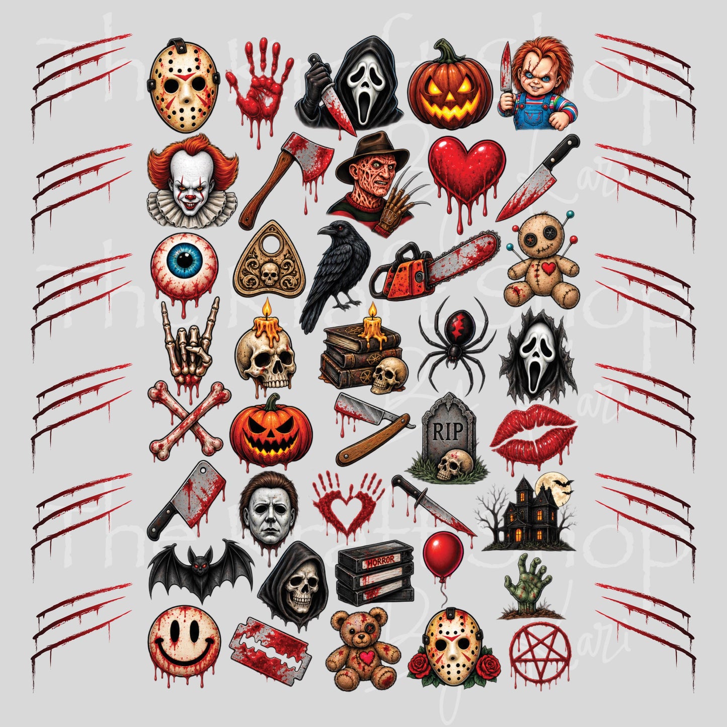 UV DTF Creepy Horror Halloween Elements mixed media bundle of decals sheet 10x10 decal #7757