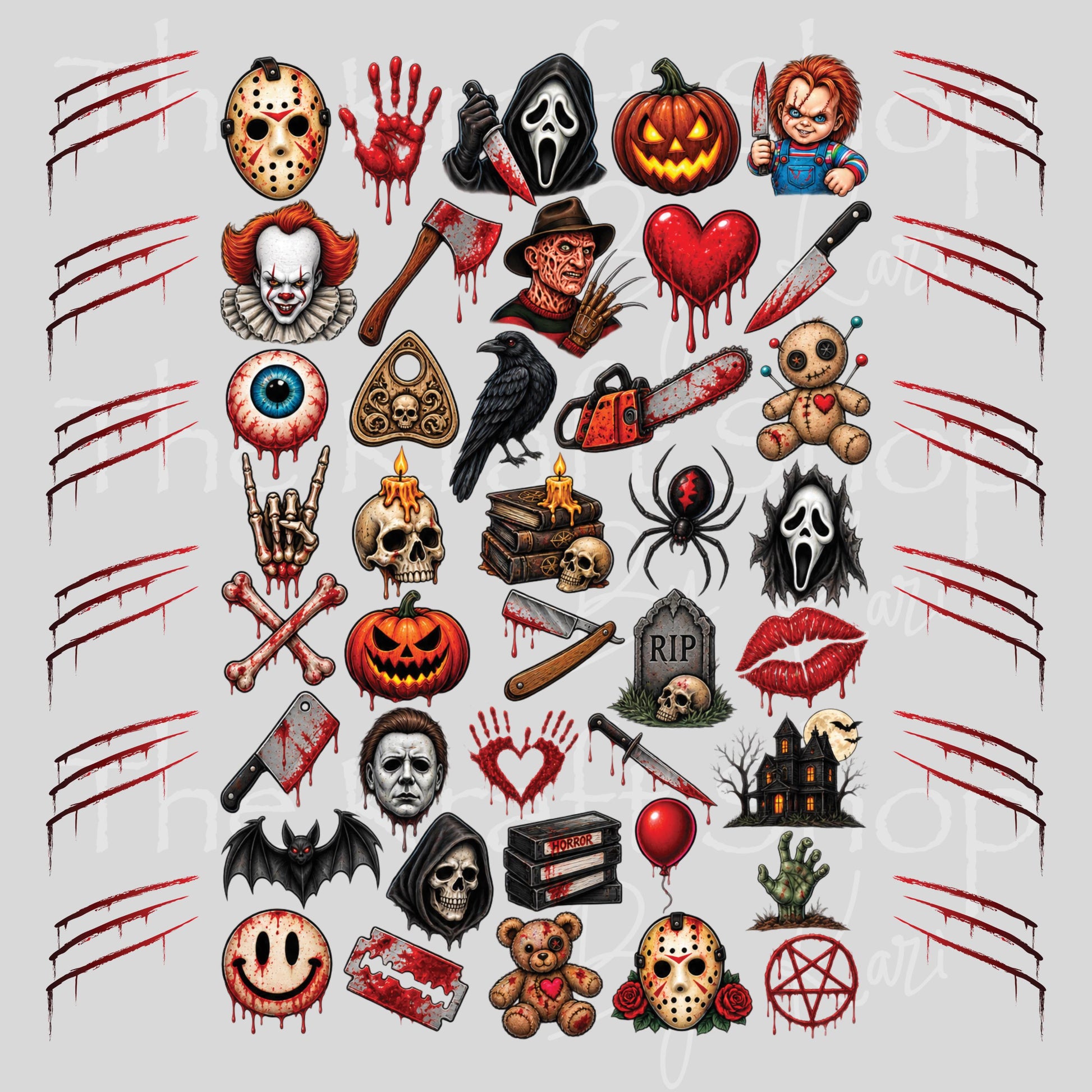 UV DTF Creepy Horror Halloween Elements mixed media bundle of decals sheet 10x10 decal #7757