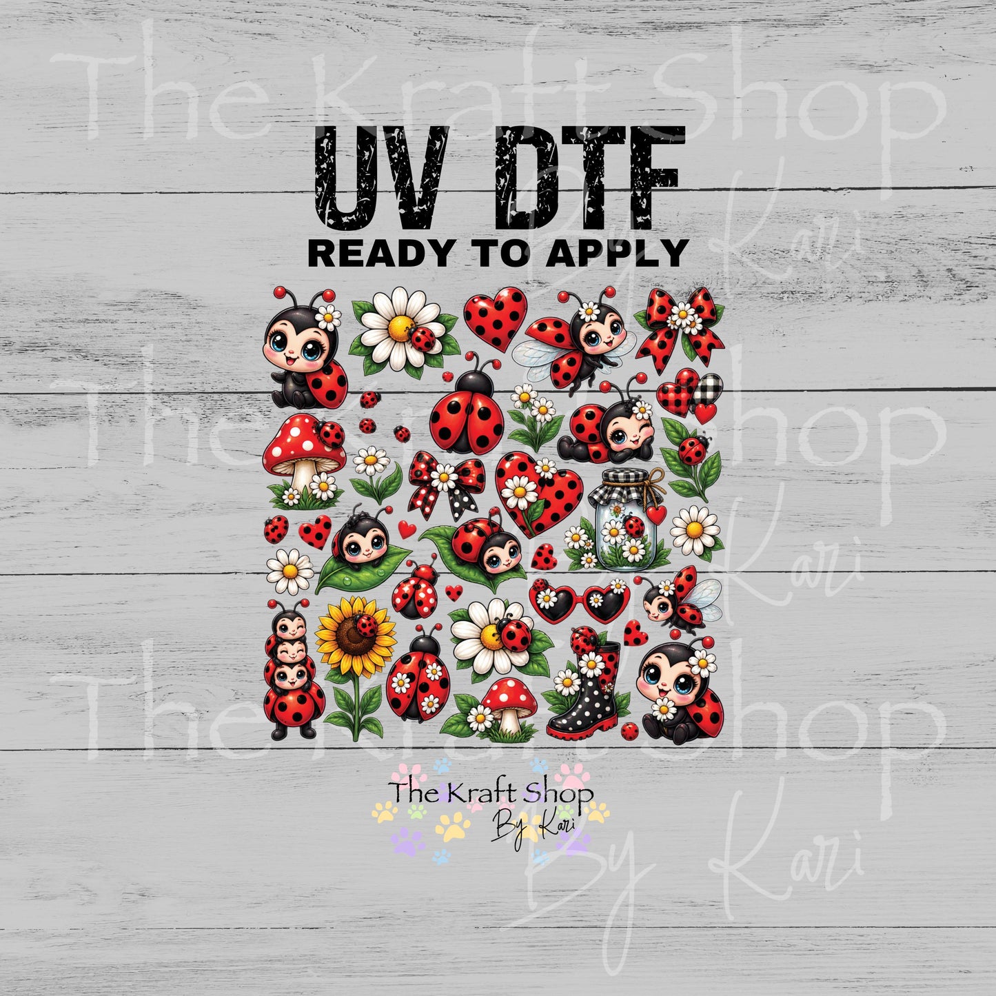 UV DTF Cute Ladybug Elements mixed media bundle of decals sheet 10x10 decal #10541