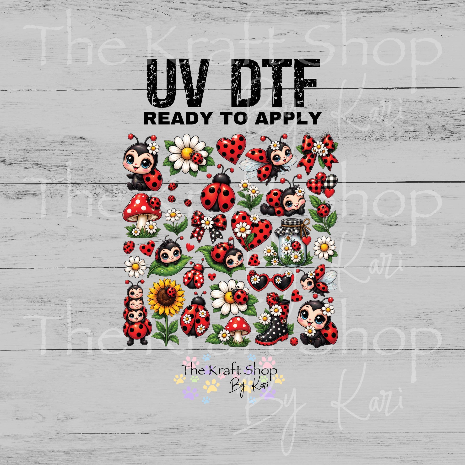 UV DTF Cute Ladybug Elements mixed media bundle of decals sheet 10x10 decal #10541