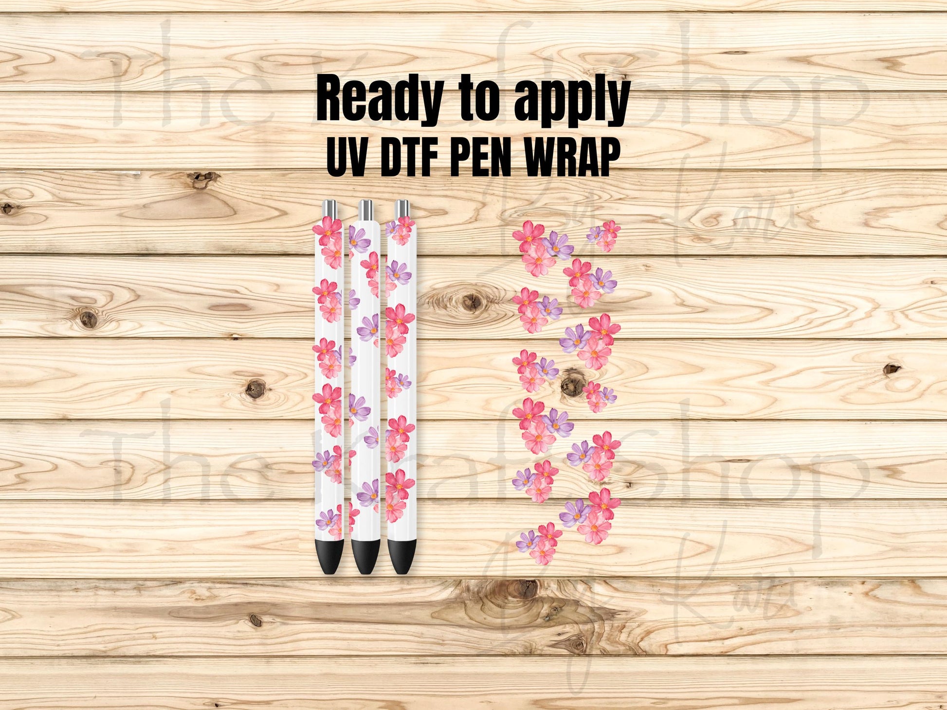 UV DTF Pen Wrap Ready To Apply Sticker Print. Watercolor flowers with transparent backing Uv Pen wrap. #8044