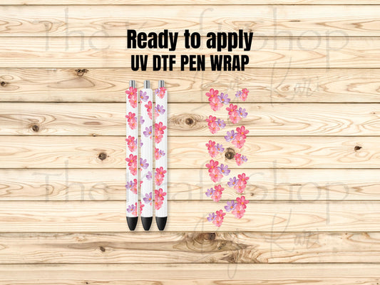 UV DTF Pen Wrap Ready To Apply Sticker Print. Watercolor flowers with transparent backing Uv Pen wrap. #8044