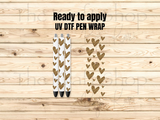 UV DTF Pen Wrap Ready To Apply Sticker Print. Leopard Hearts with transparent backing Uv Pen wrap. #8049