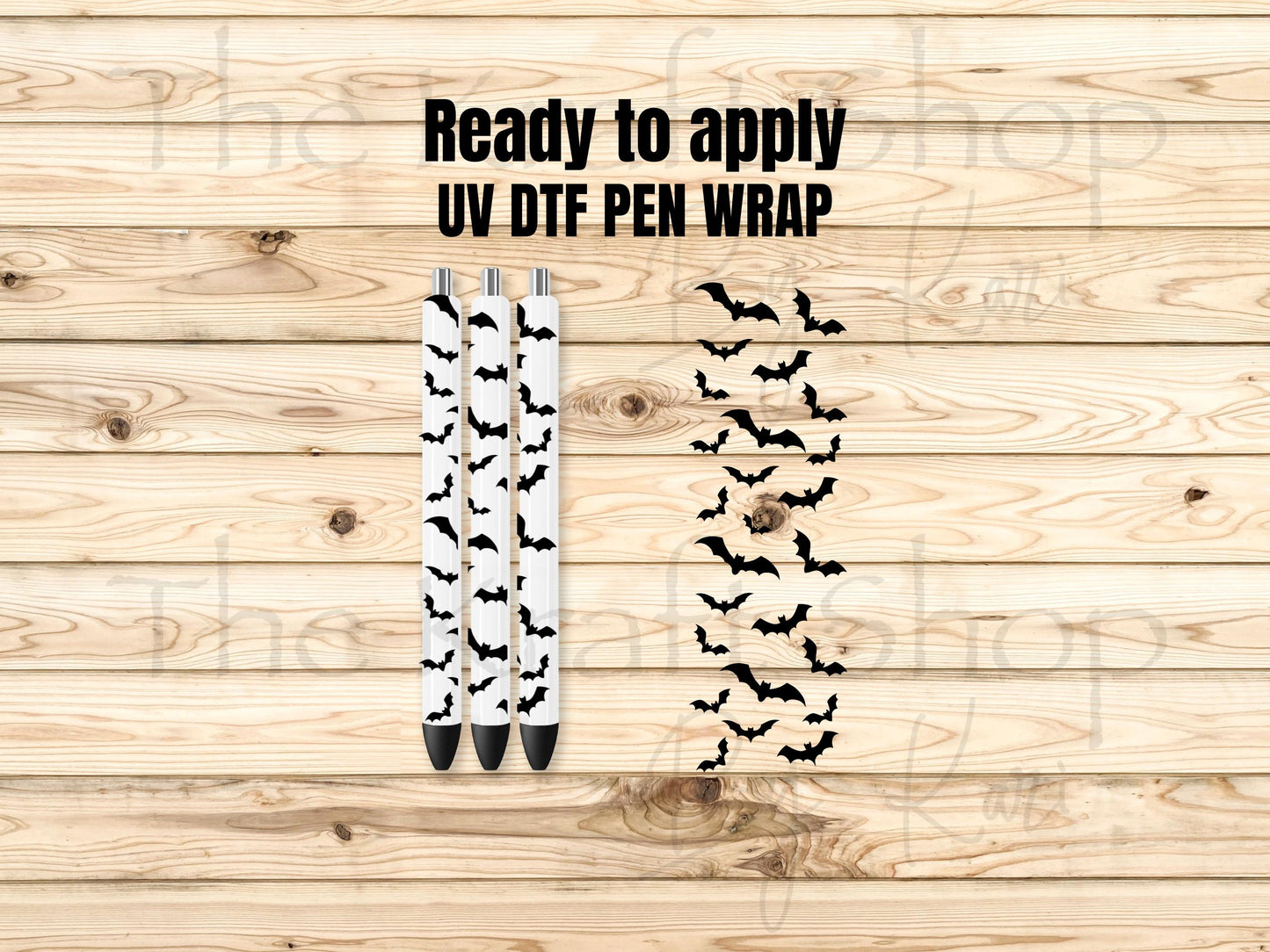 UV DTF Pen Wrap Ready To Apply Sticker Print. Black Bats with transparent backing Uv Pen wrap. #8054