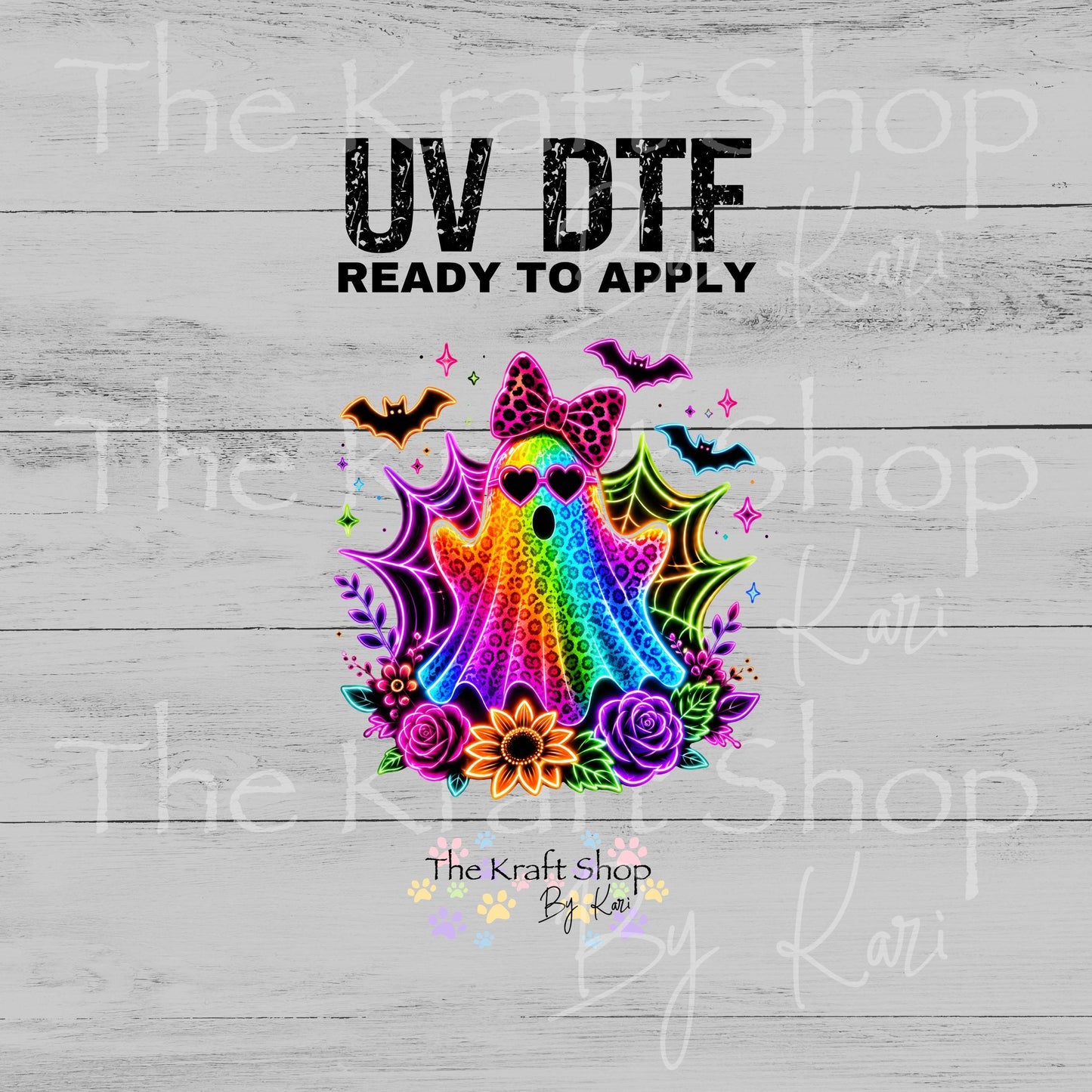 UV DTF Sticker print. Neon Rainbow Ghost decal, tumbler decal, permanent sticker. #7763